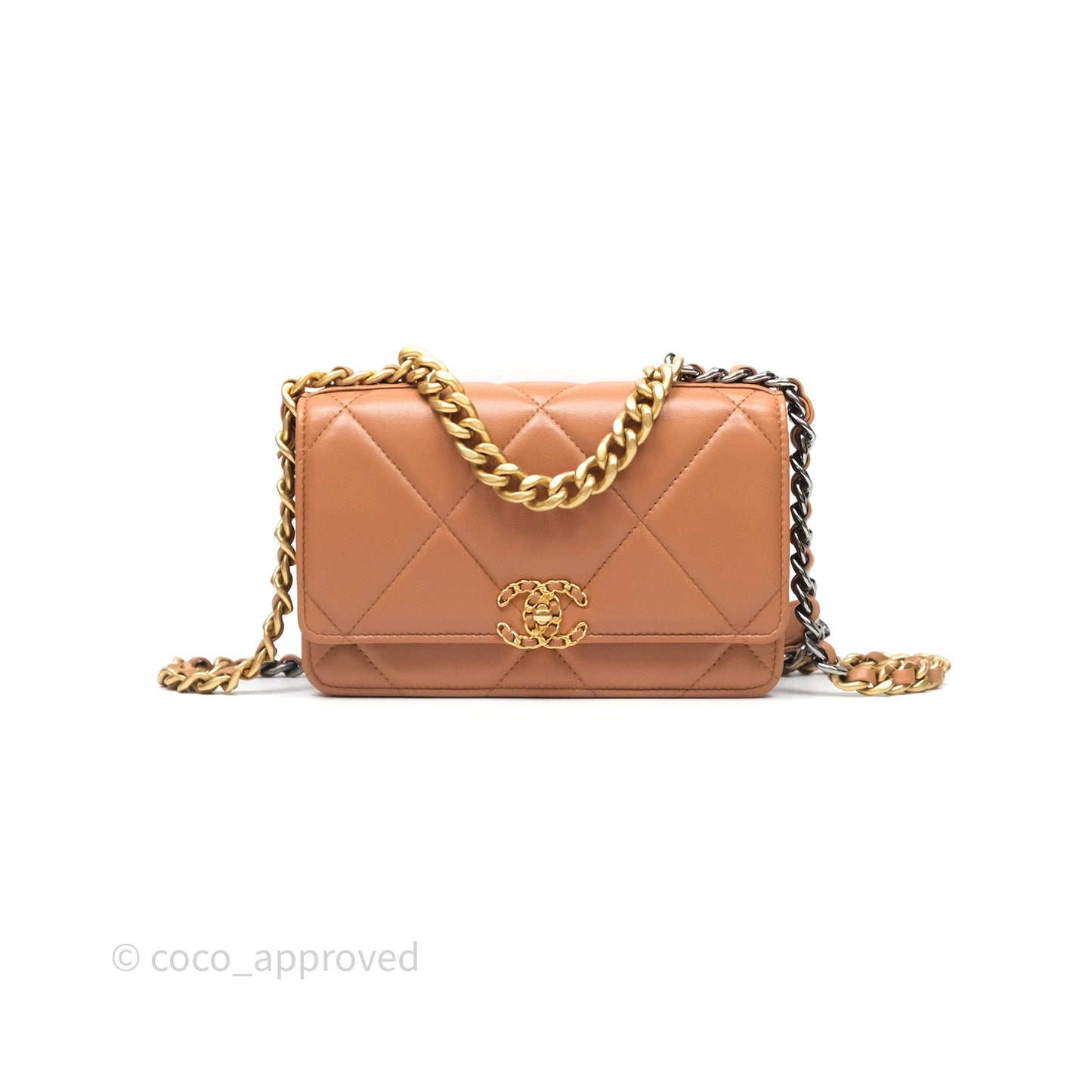 Chanel 19 Wallet on Chain WOC Dark Beige Caramel Lambskin Mixed Hardware