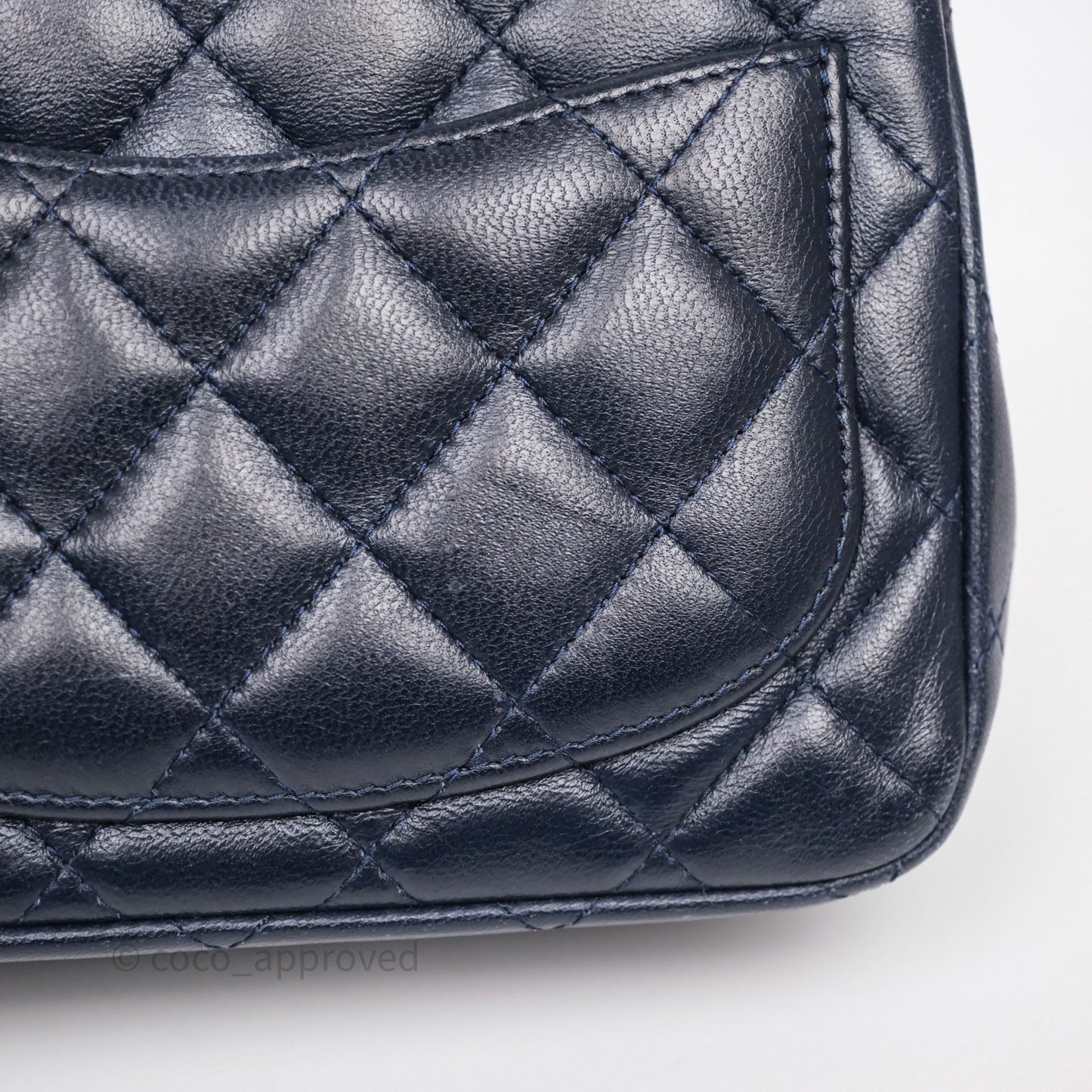 Chanel Mini Square Flap Quilted Navy Lambskin Gold Hardware