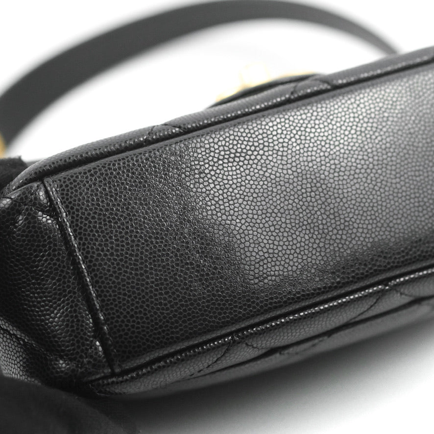Chanel Small Flap with Coin Charm Black Caviar Aged Gold Hardware 22A