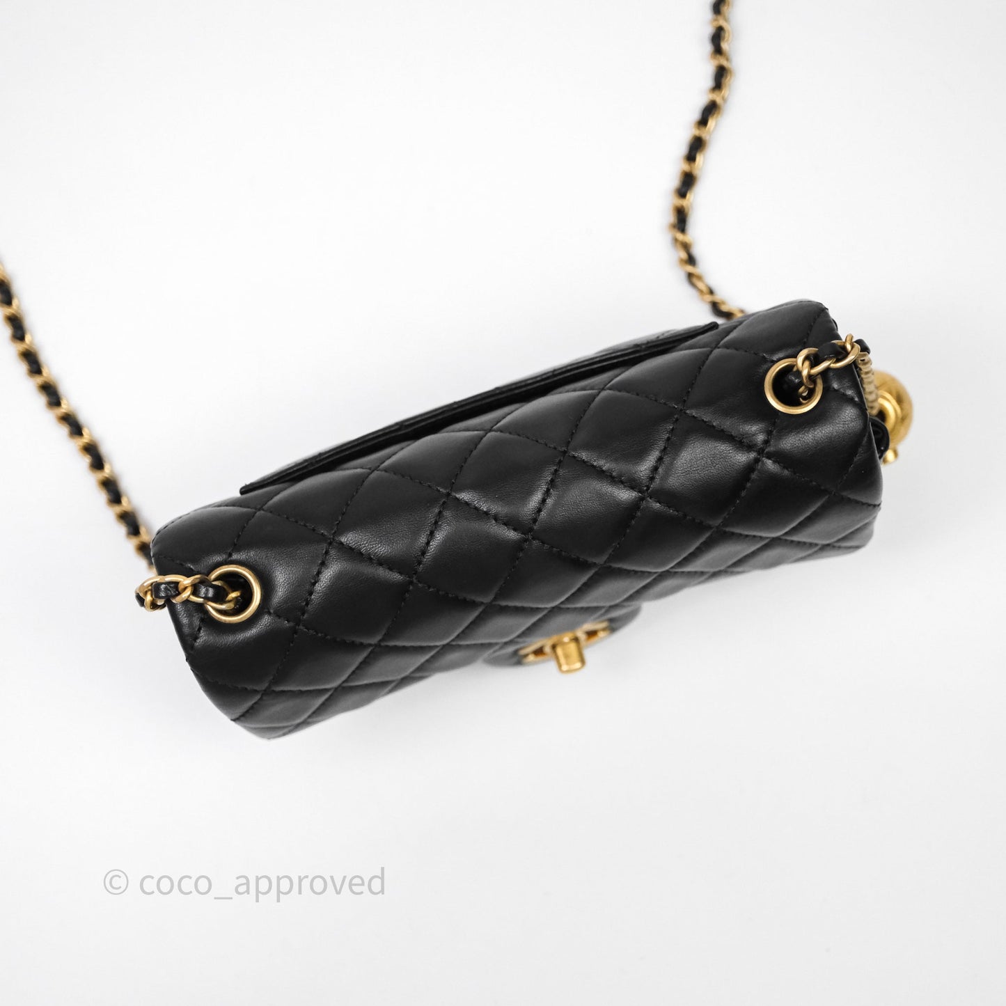 Chanel Mini Rectangular Pearl Crush Quilted Black Lambskin Aged Gold Hardware