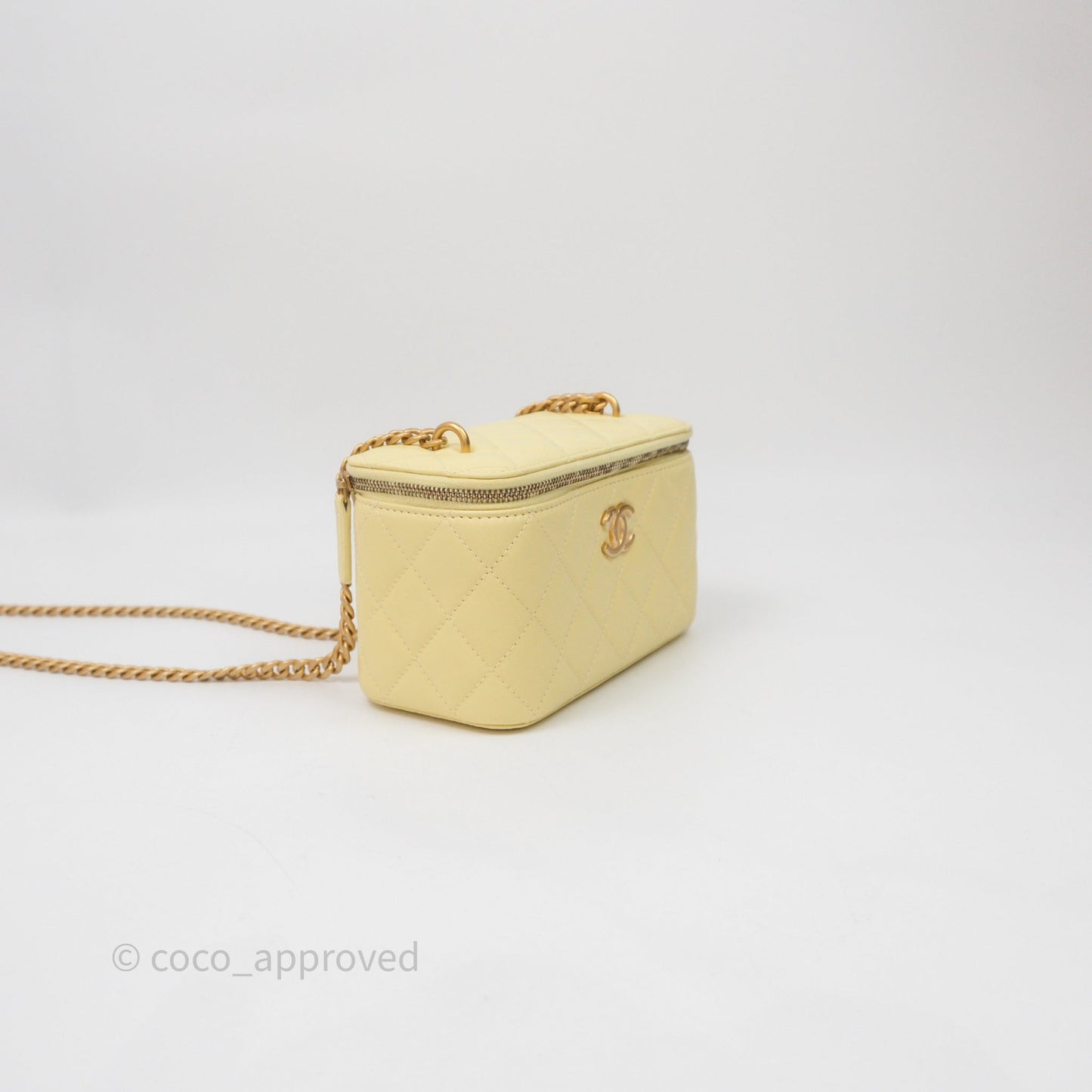 Chanel Quilted Vanity Rectangular with Camellia Adjustable Chain Yellow Lambskin
