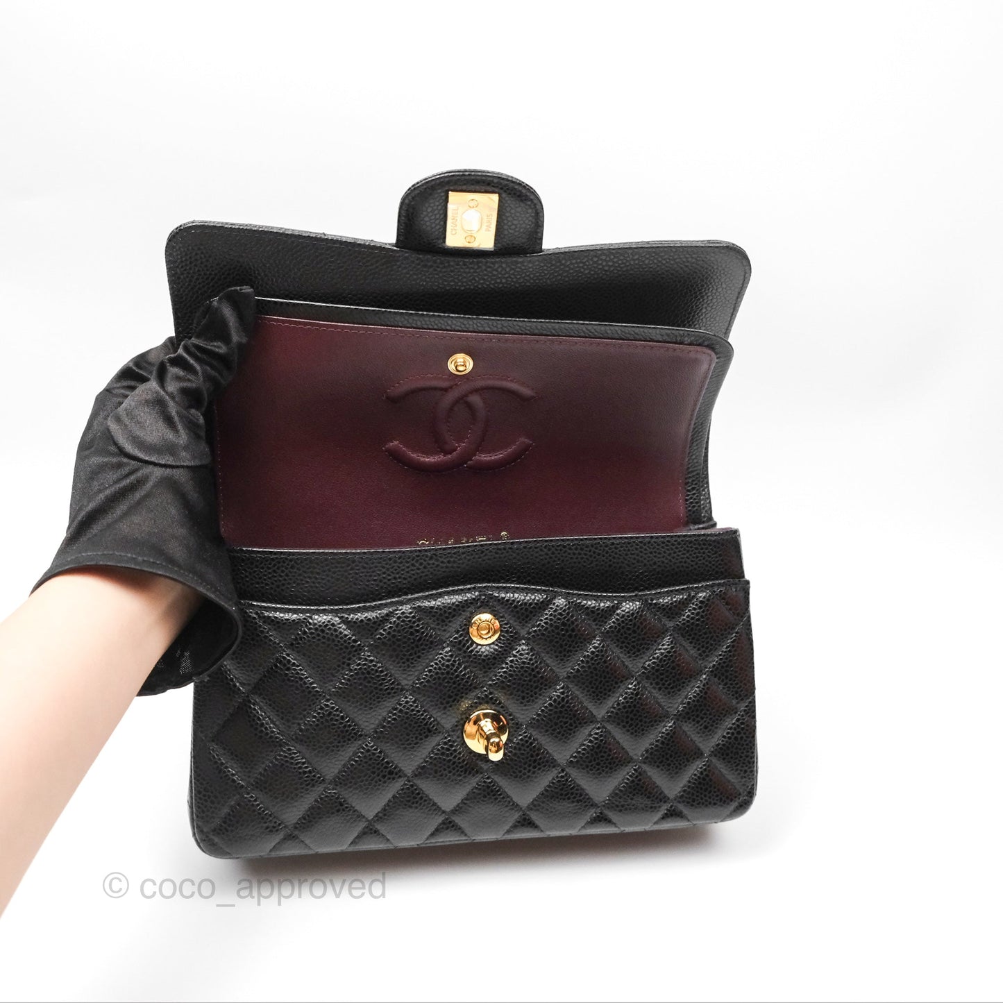 Chanel Small Classic Flap Quilted Black Caviar Gold Hardware