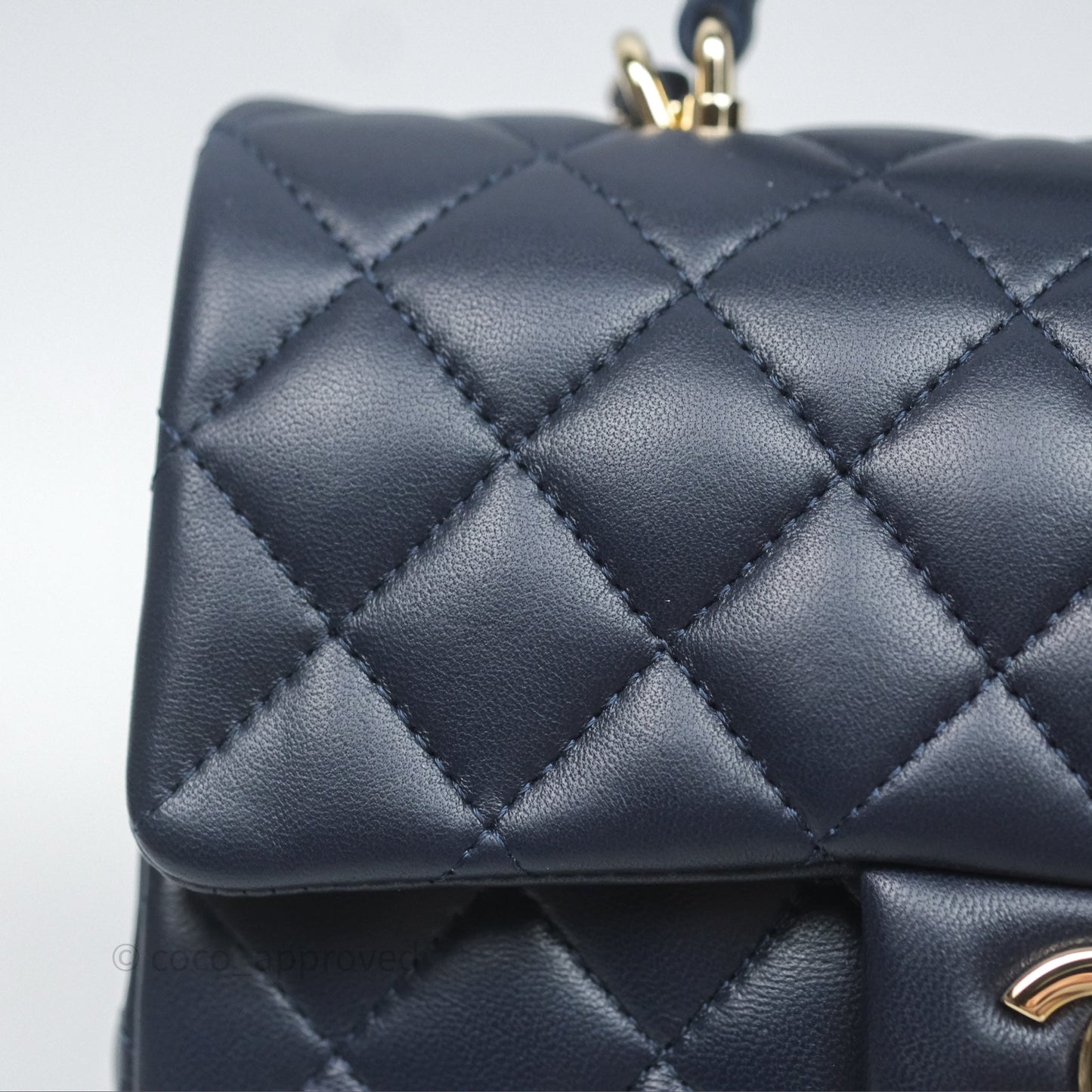 Chanel Top Handle Mini Rectangular Flap Bag Navy Lambskin Gold Hardware