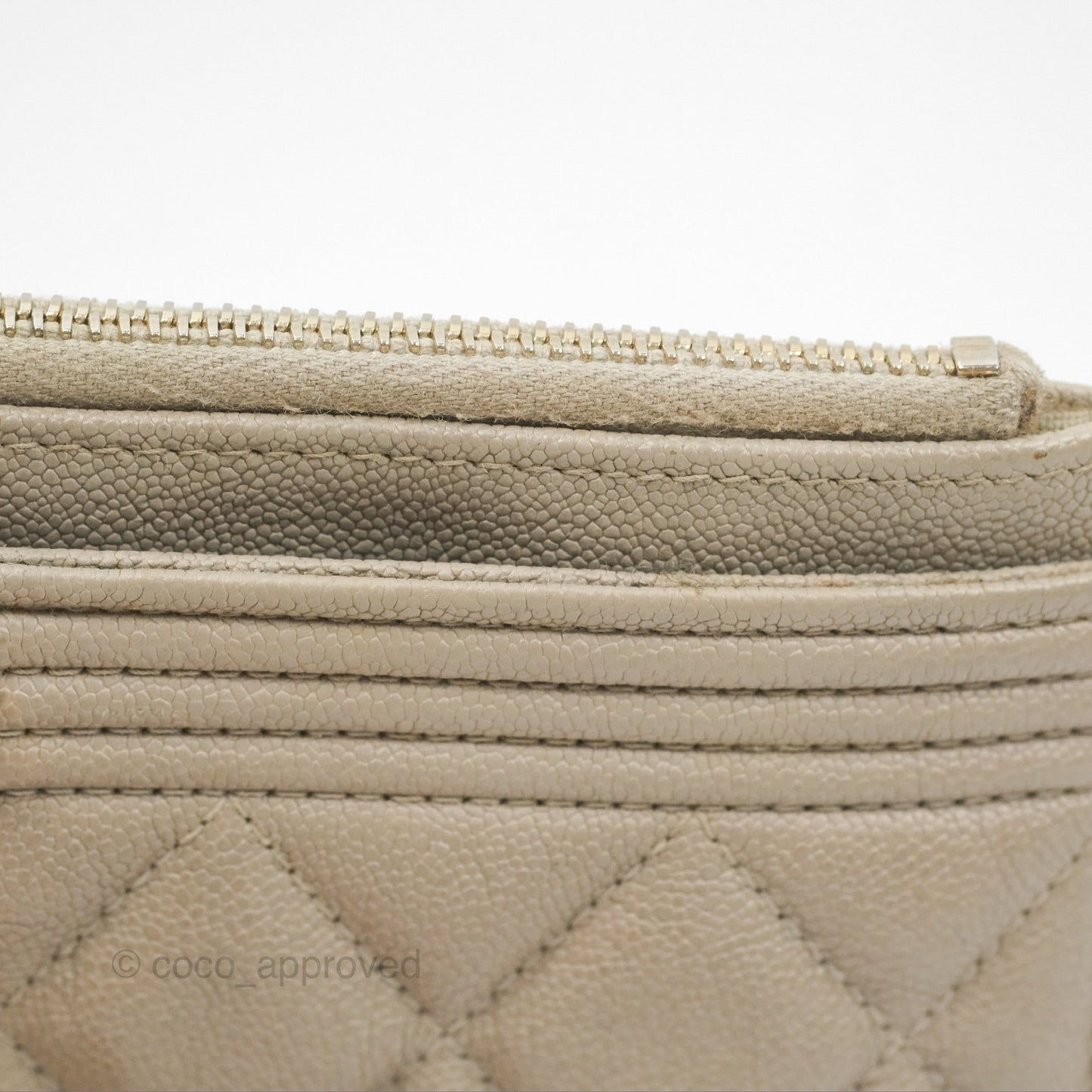 Chanel Boy Long Pouch Wallet Taupe Grey Caviar Aged Gold Hardware