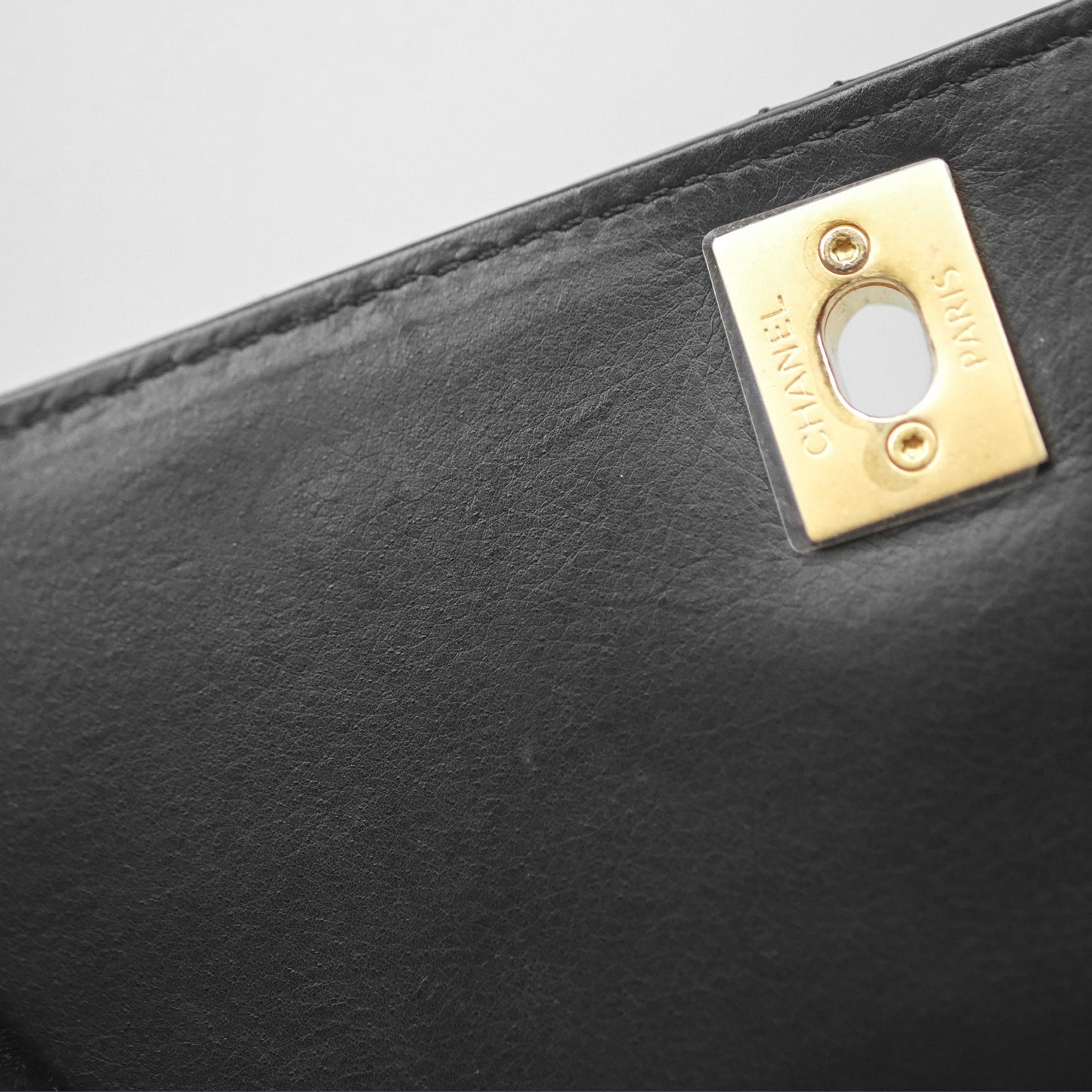 Chanel Quilted Side Chain Flap Bag Black Calfskin Aged Gold Hardware
