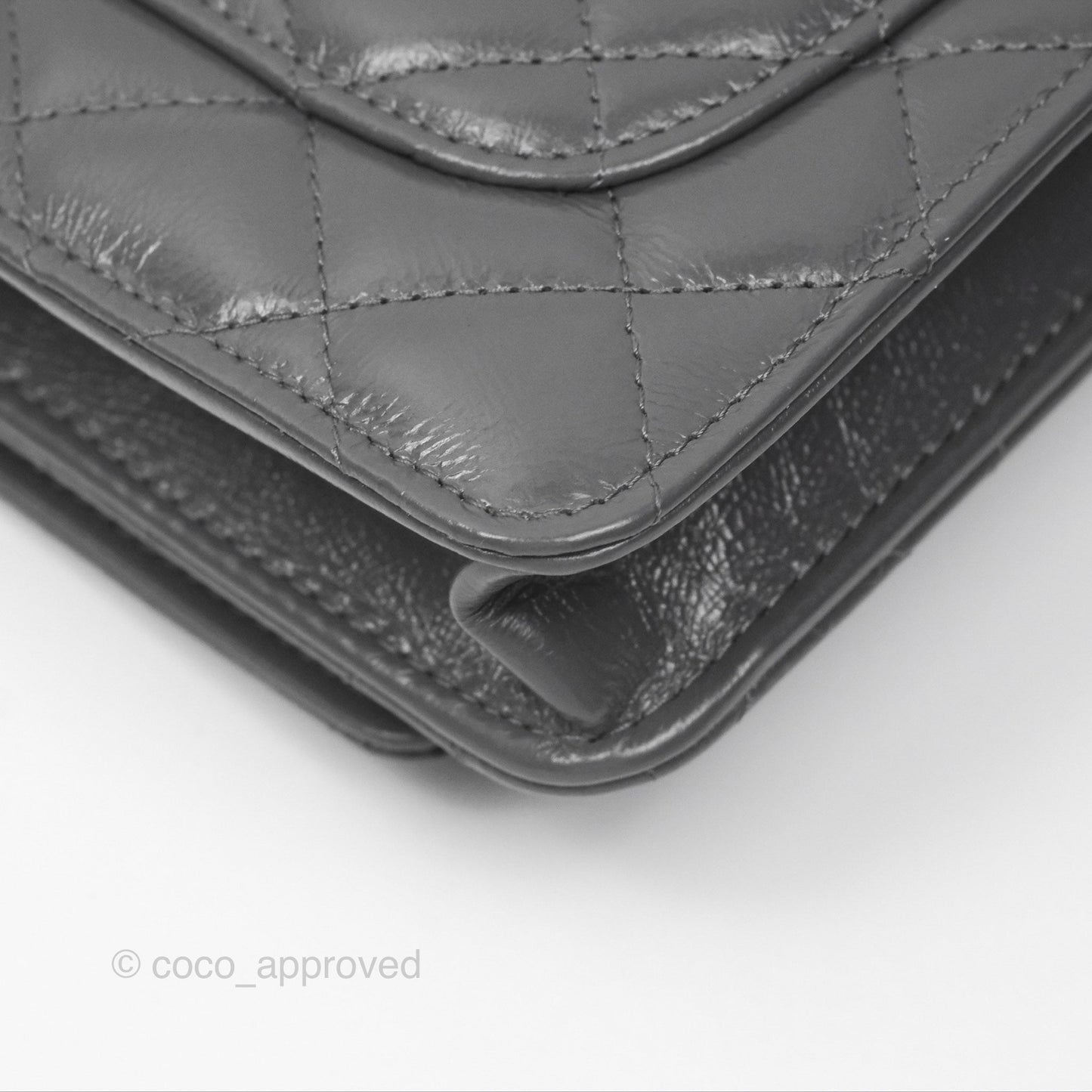 Chanel Top Handle Wallet On Chain WOC Dark Grey Calfskin Gun Metal 23K