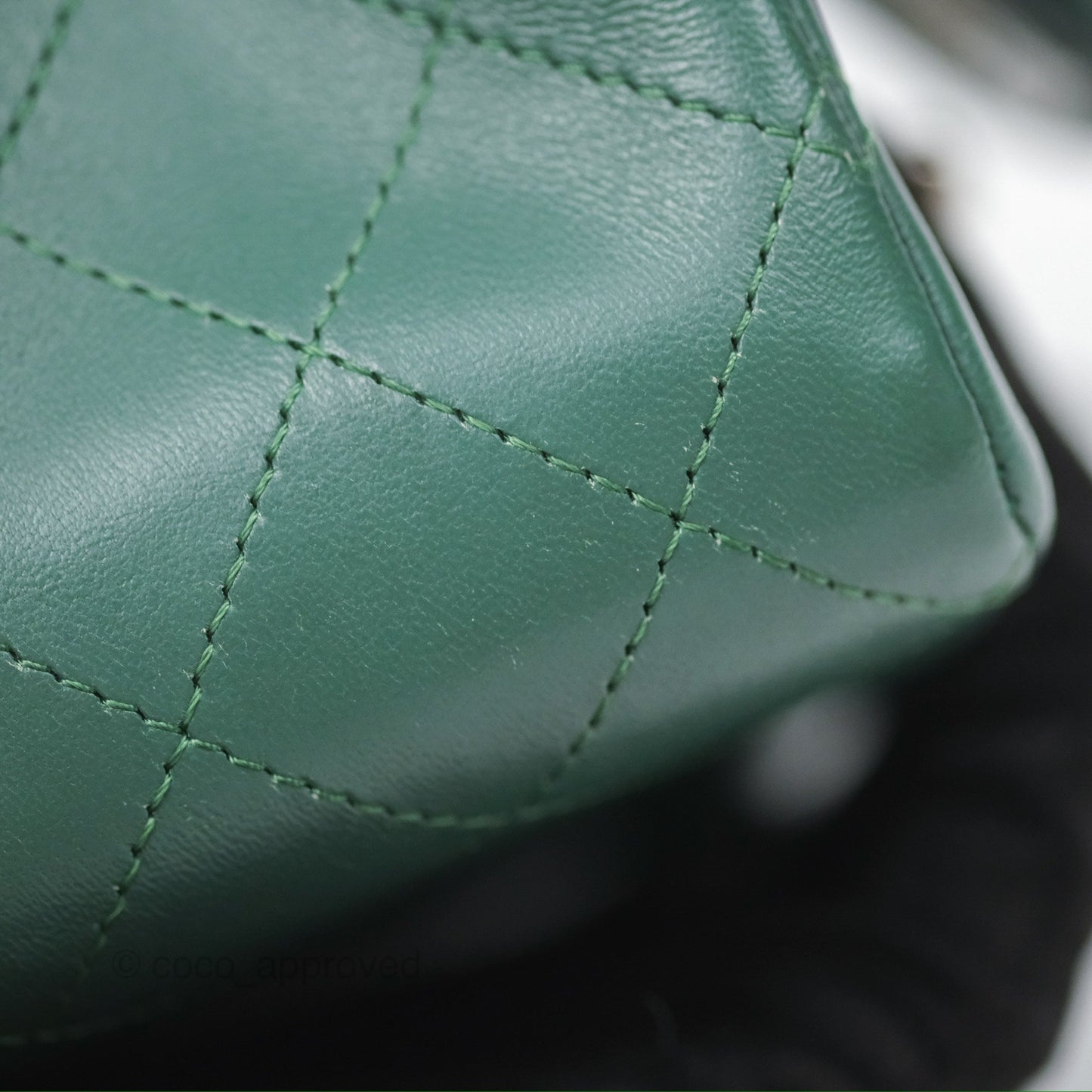 Chanel Mini Square Quilted Green Lambskin Silver Hardware