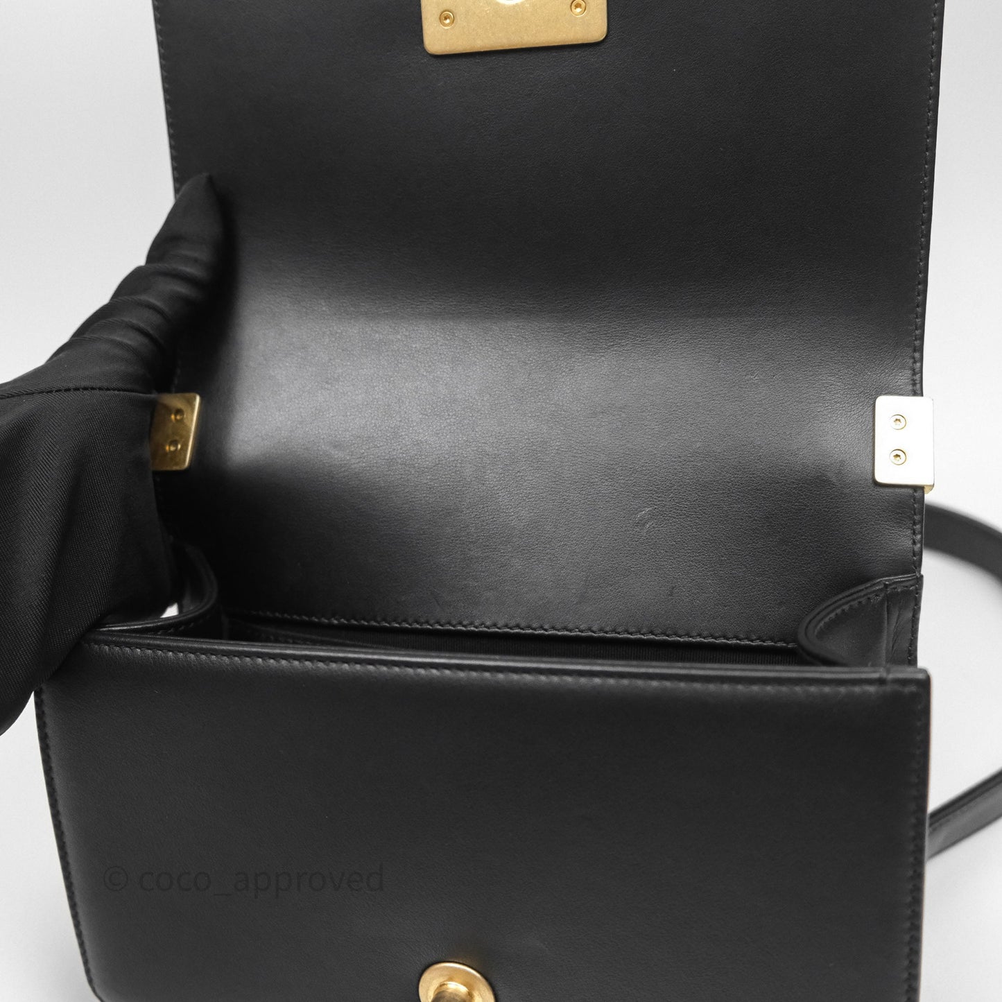 Chanel Small Boy Quilted Black Calfskin Aged Gold Hardware