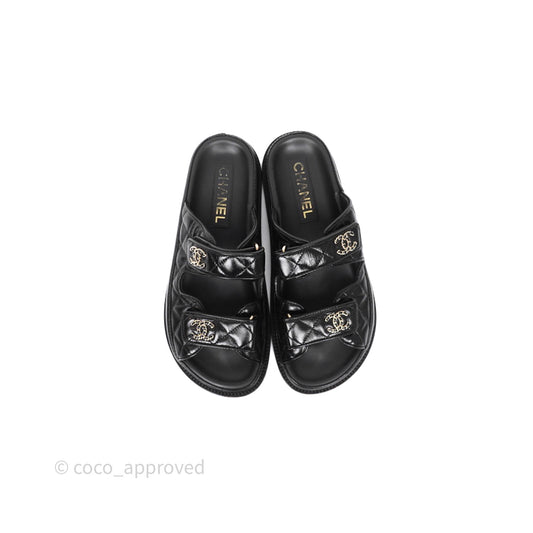 Chanel CC Black Sandals Size 36.5