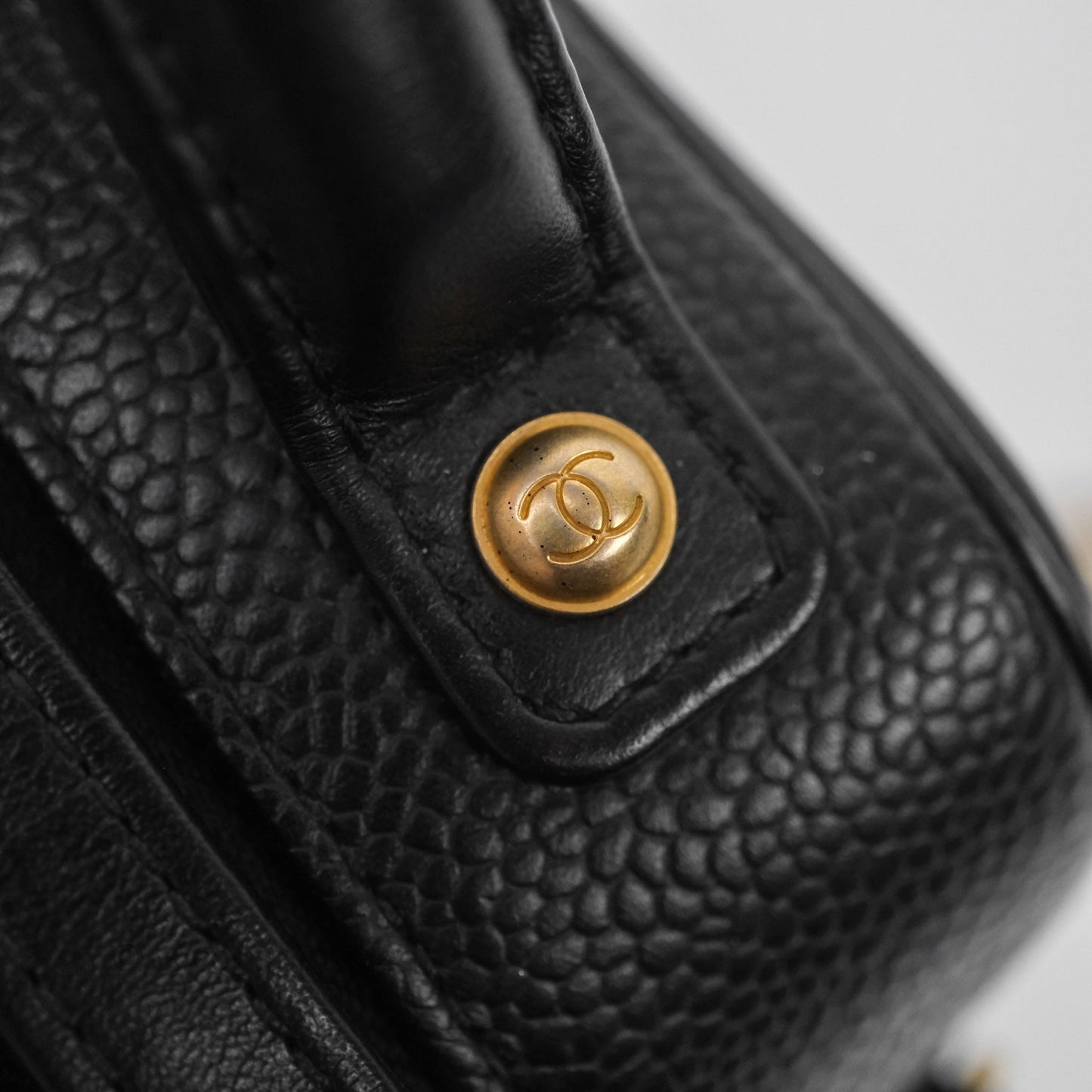 Chanel Quilted Small CC Filigree Vanity Case Black Caviar Aged Gold Hardware