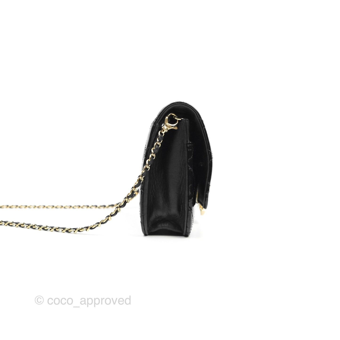 Chanel Golden Class Wallet On Chain WOC Black Patent Gold Hardware