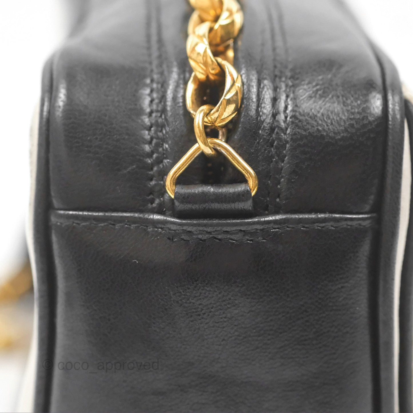 Chanel Vintage White CC Camera Bag Black Lambskin Gold Hardware