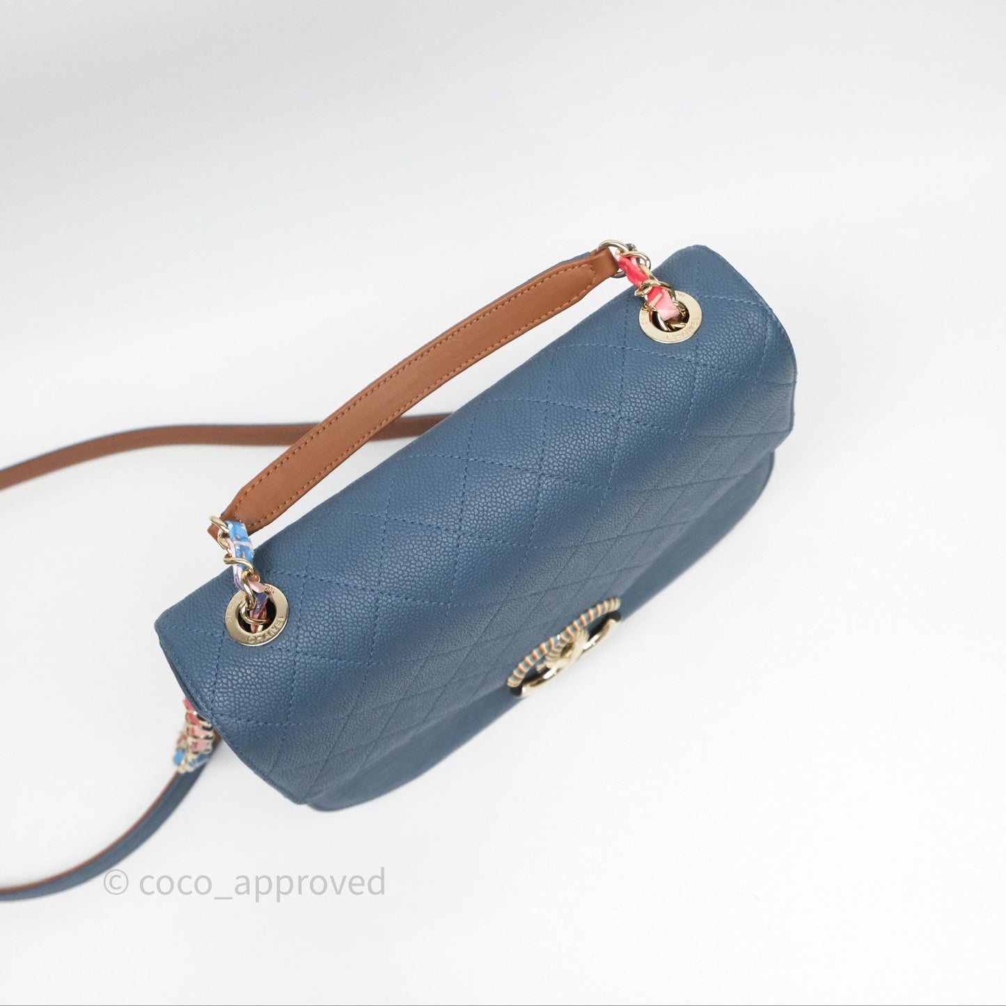 Chanel Medium Cuba Top Handle Flap Bag Blue Caviar Gold Hardware