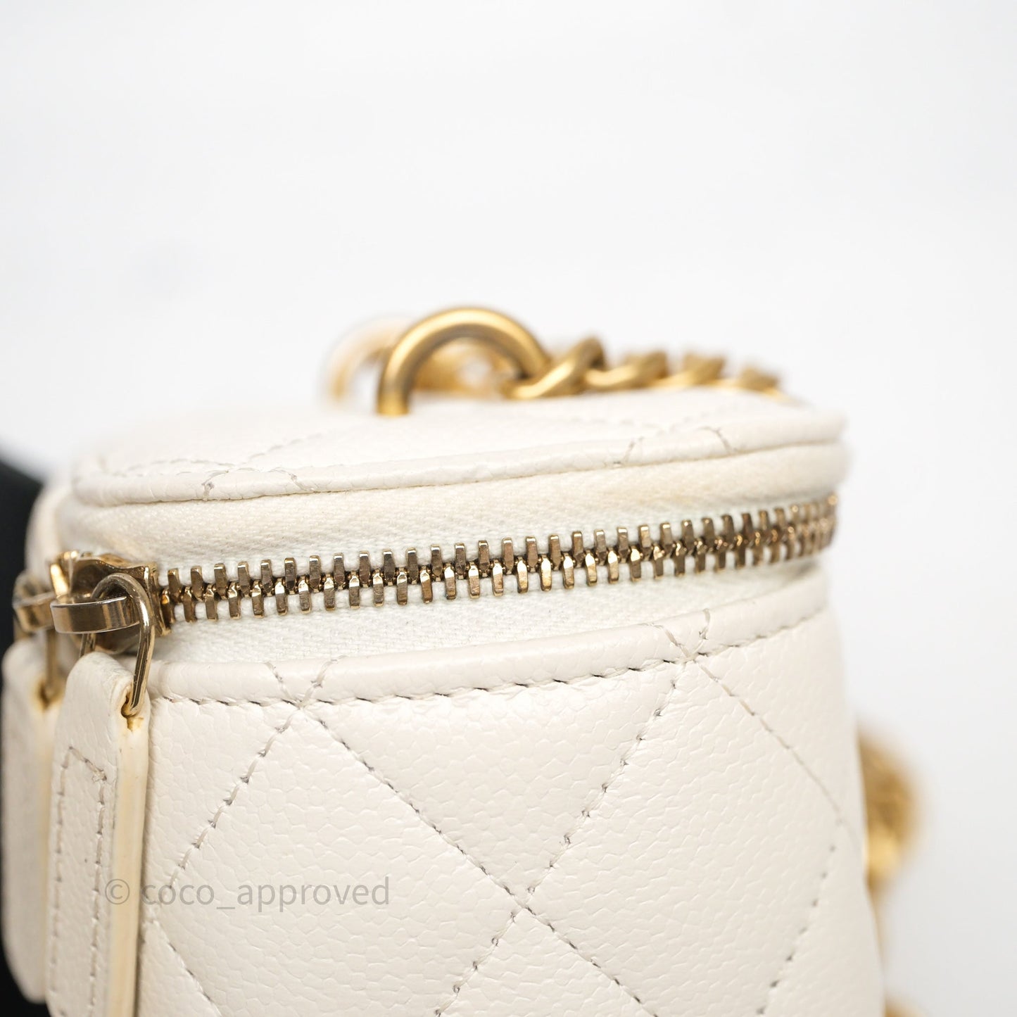 Chanel Heart Crush Mini Vanity With Chain White Caviar Aged Gold Hardware