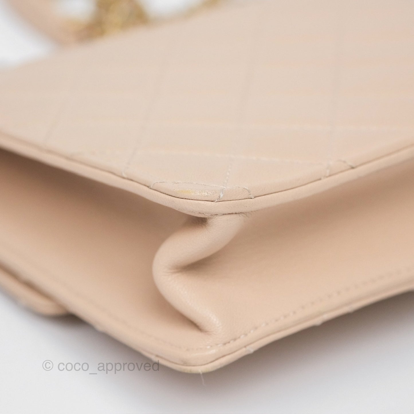 Chanel Quilted Chic Pearls Flap Beige Pink Goatskin Aged Gold Hardware