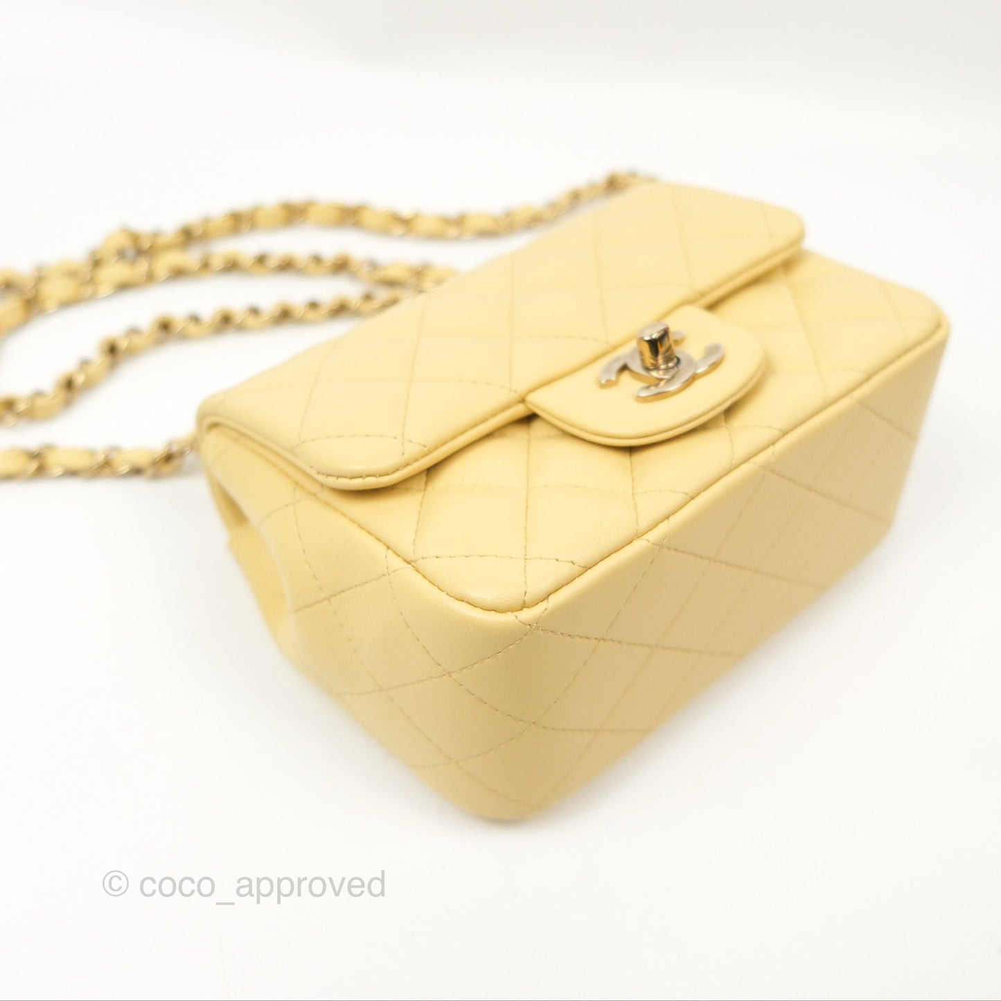 Chanel Quilted Mini Square Yellow Lambskin Gold Hardware