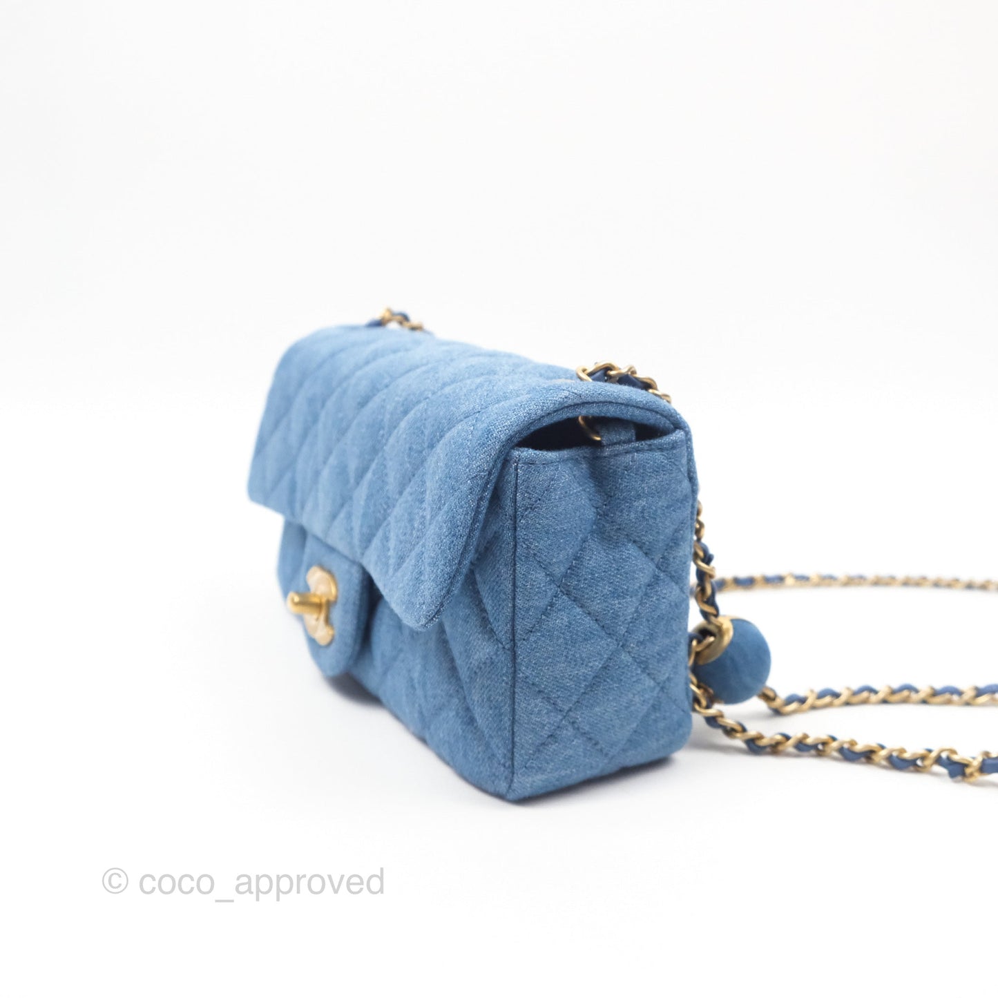 Chanel Mini Rectangular Pearl Crush Quilted Denim Aged Gold Hardware