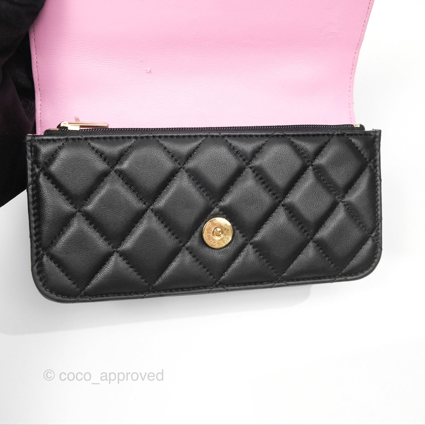 Chanel Top Handle Mini WOC Phone Holder Black/Pink Lambskin Gold Hardware 23P