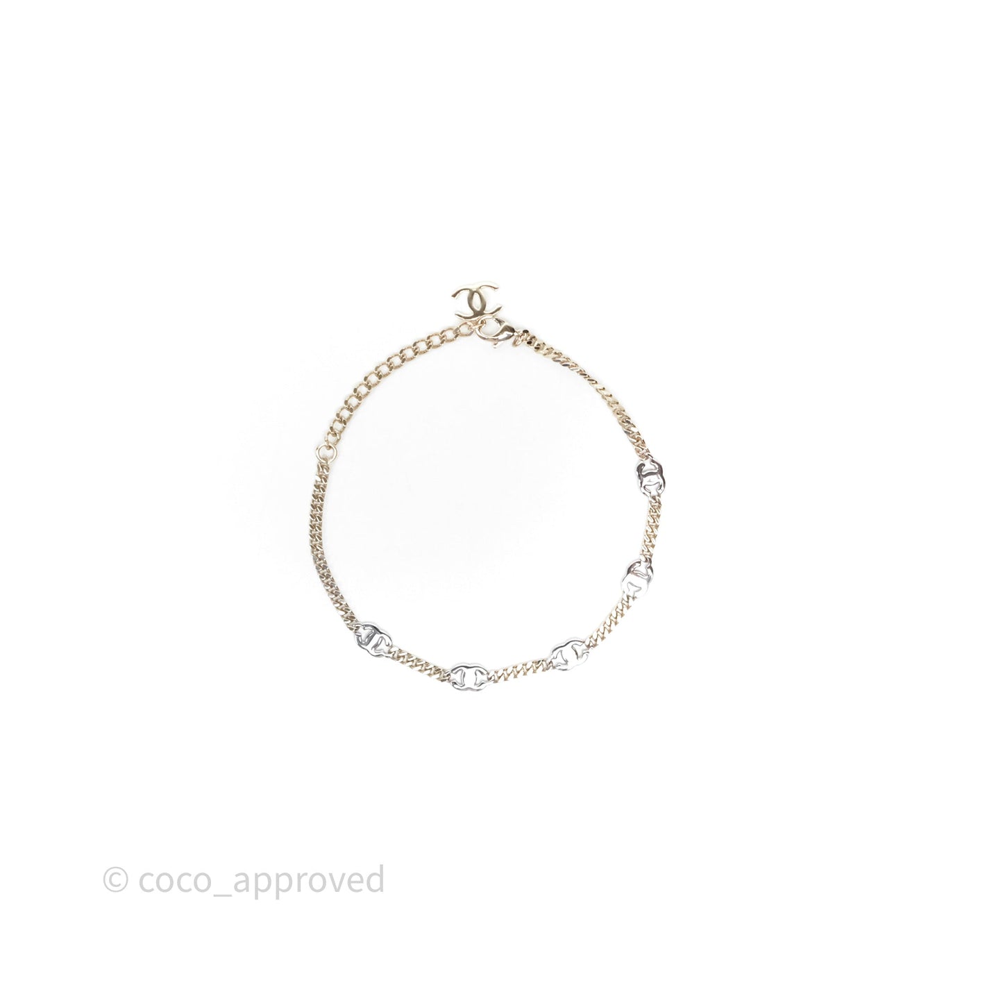 Chanel Silver CC Crystal Chain Choker Gold Tone 24V