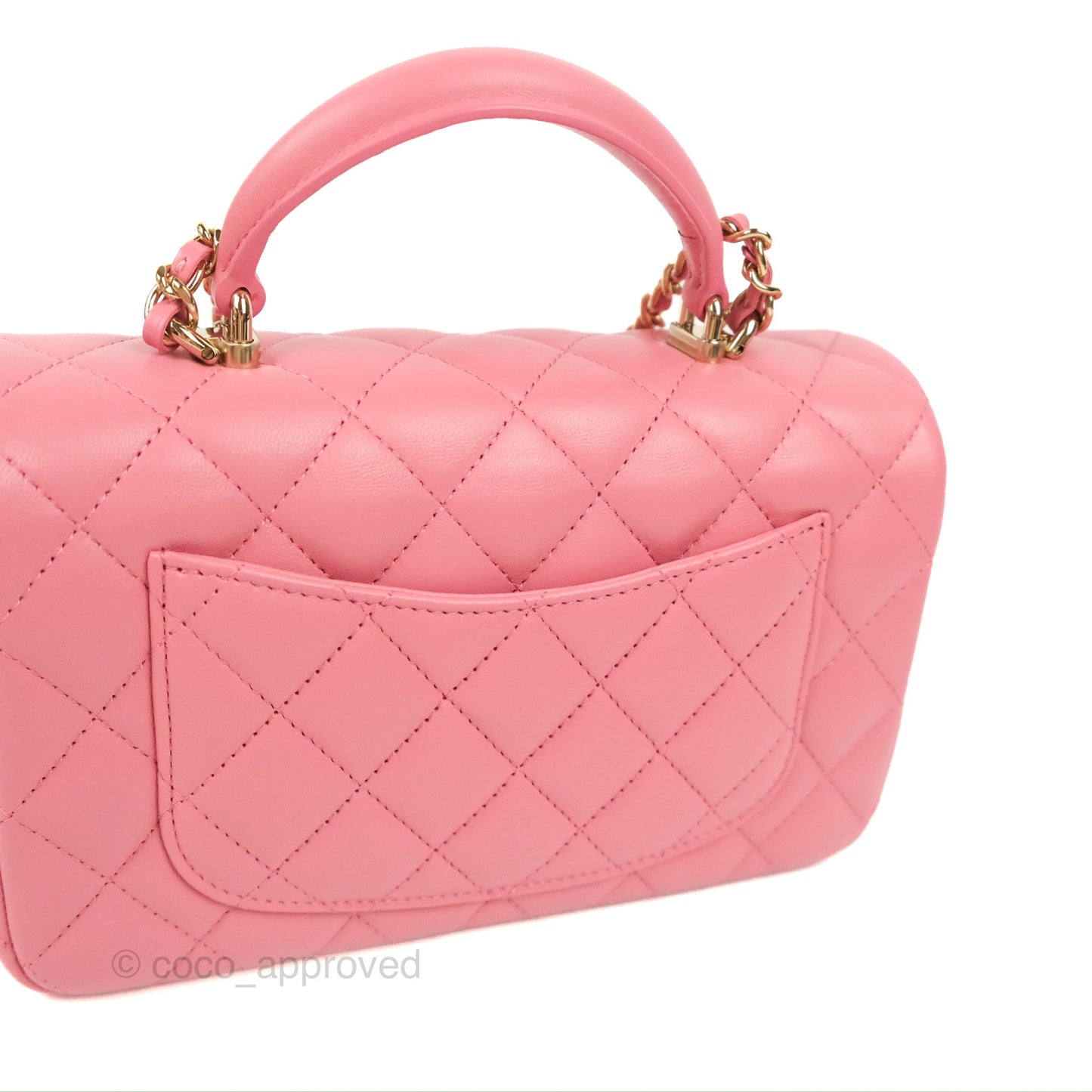 Chanel Top Handle Mini Rectangular Flap Bag Pink Lambskin Gold Hardware