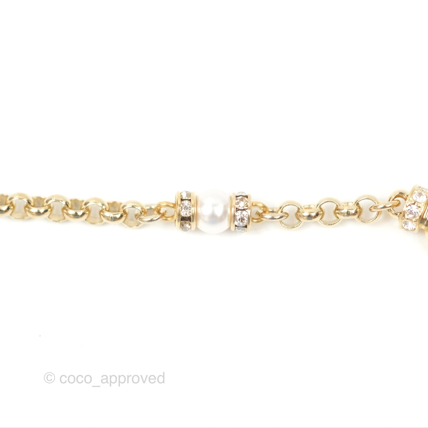 Chanel Crystal Pearl Heart CC Necklace Gold Tone 24P