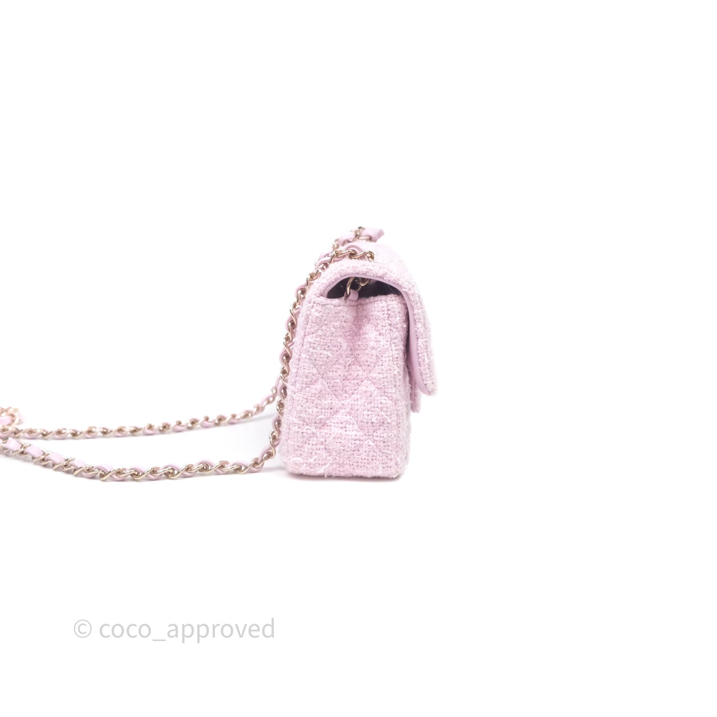 Chanel Classic Mini Rectangular Flap Pink Tweed Gold Hardware