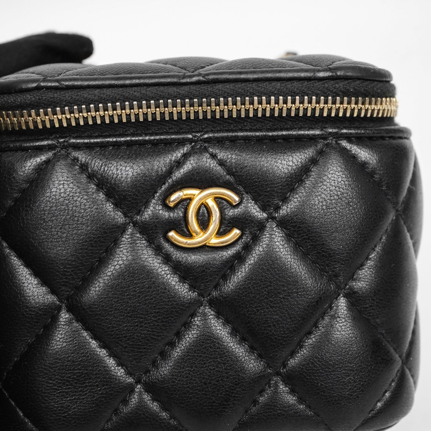 Chanel Mini Black Lambskin Vanity Pearl Crush With Chain Gold Hardware