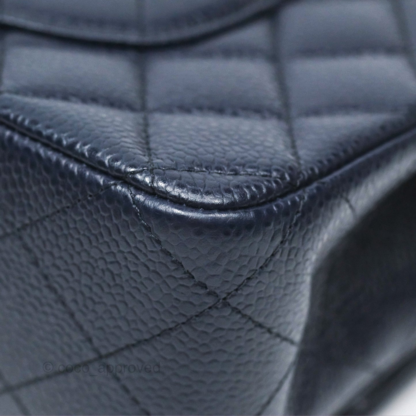 Chanel Classic M/L Medium Flap Quilted French Navy Caviar Aged Gold Hardware
