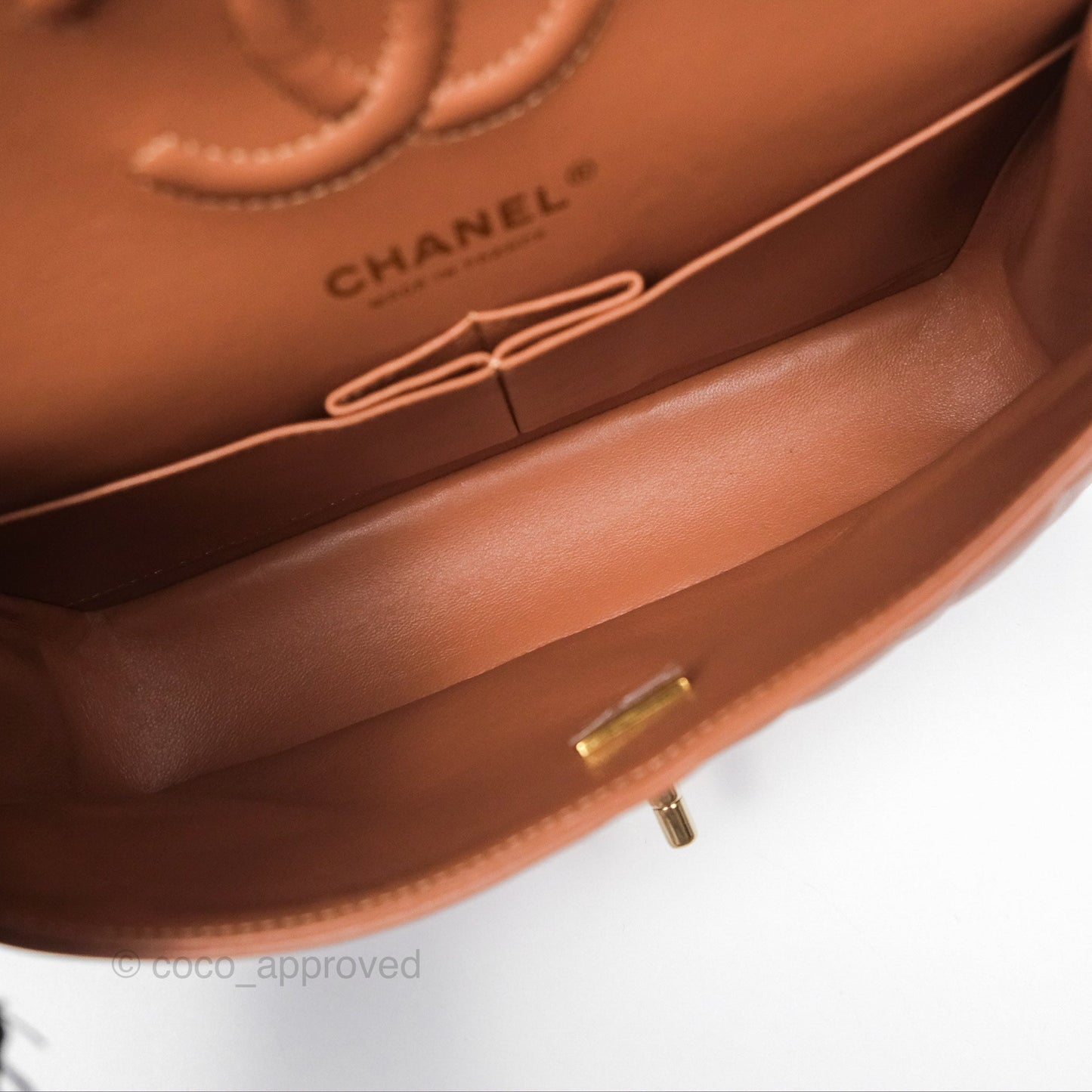 Chanel Small Classic Quilted Flap Dark Beige Caramel Lambskin Gold Hardware