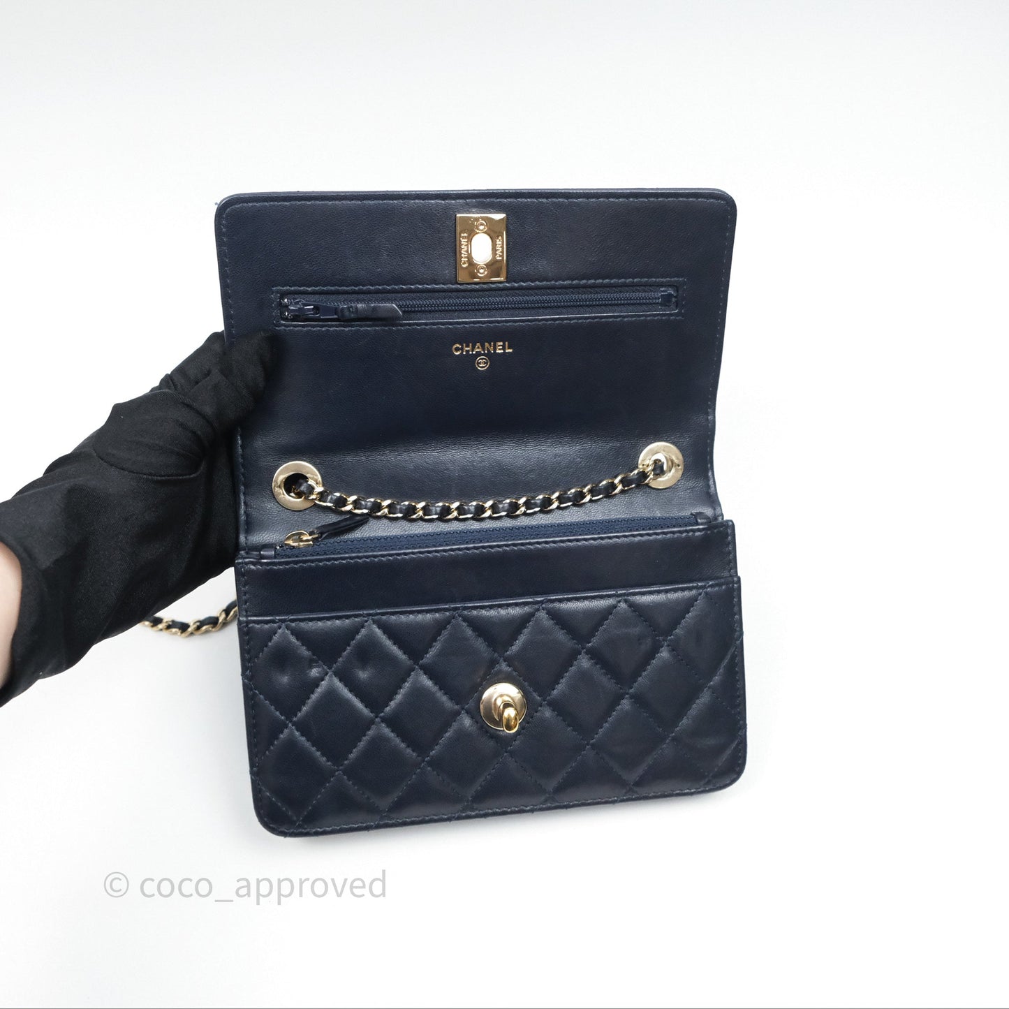 Chanel Trendy CC WOC Wallet On Chain Navy Lambskin Gold Hardware