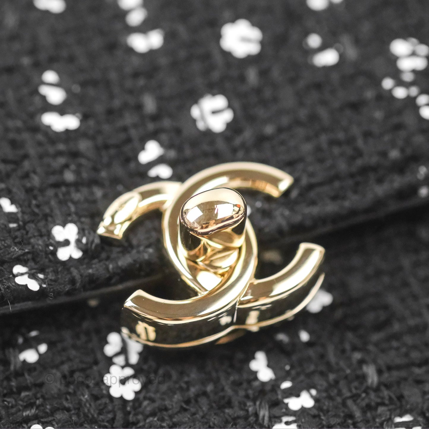 Chanel Small Top Handle Box Bag Black Tweed Sequins Gold Hardware 23K