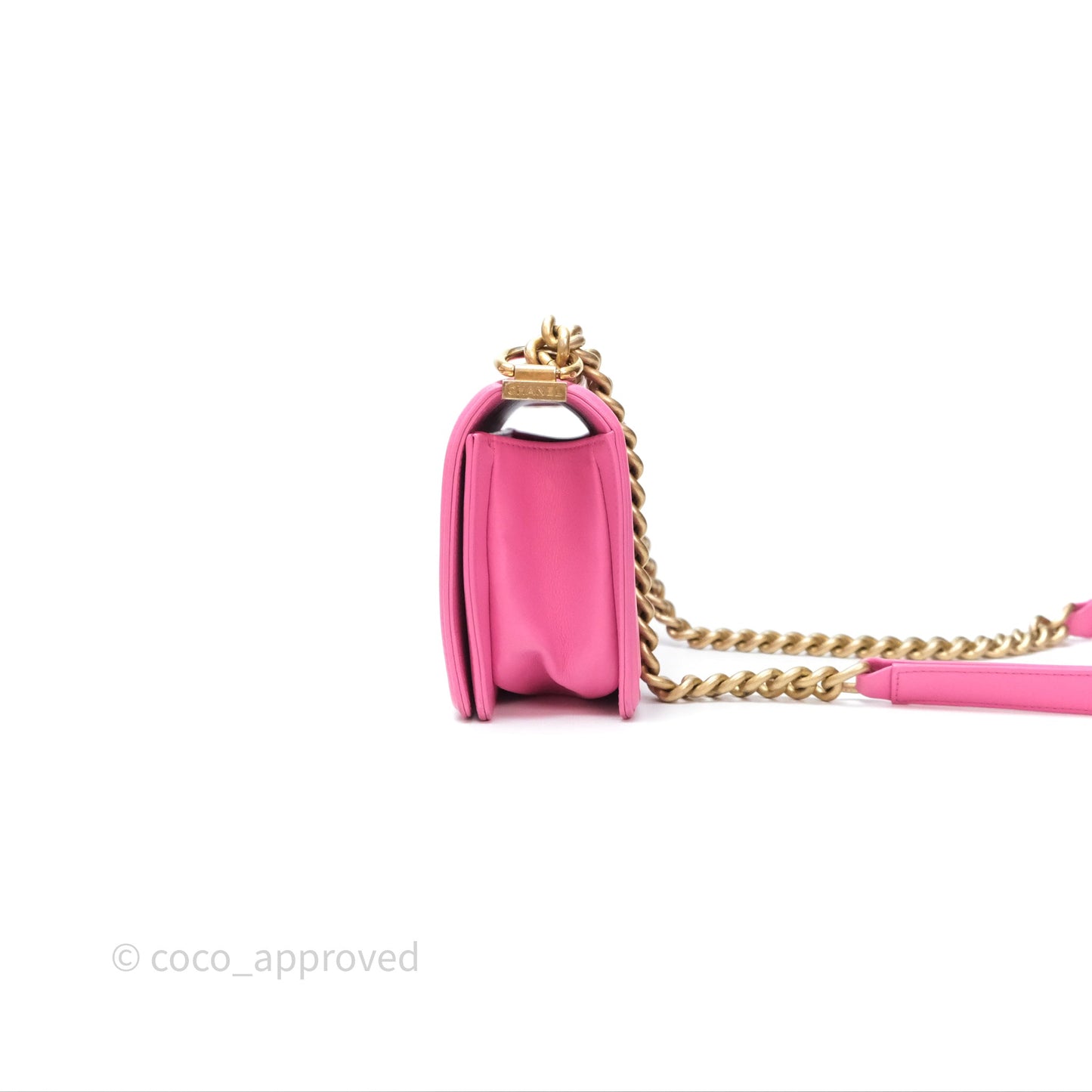 Chanel Small Boy Pink Calfskin Aged Gold Hardware