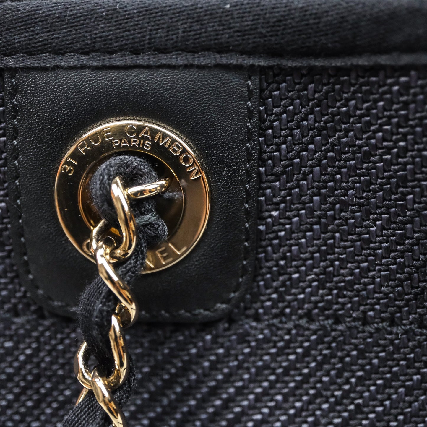Chanel Medium Deauville Navy Canvas Gold Hardware