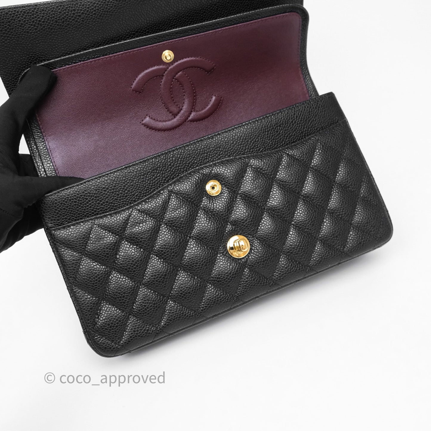 Chanel M/L Medium Classic Flap Quilted Black Caviar Gold Hardware