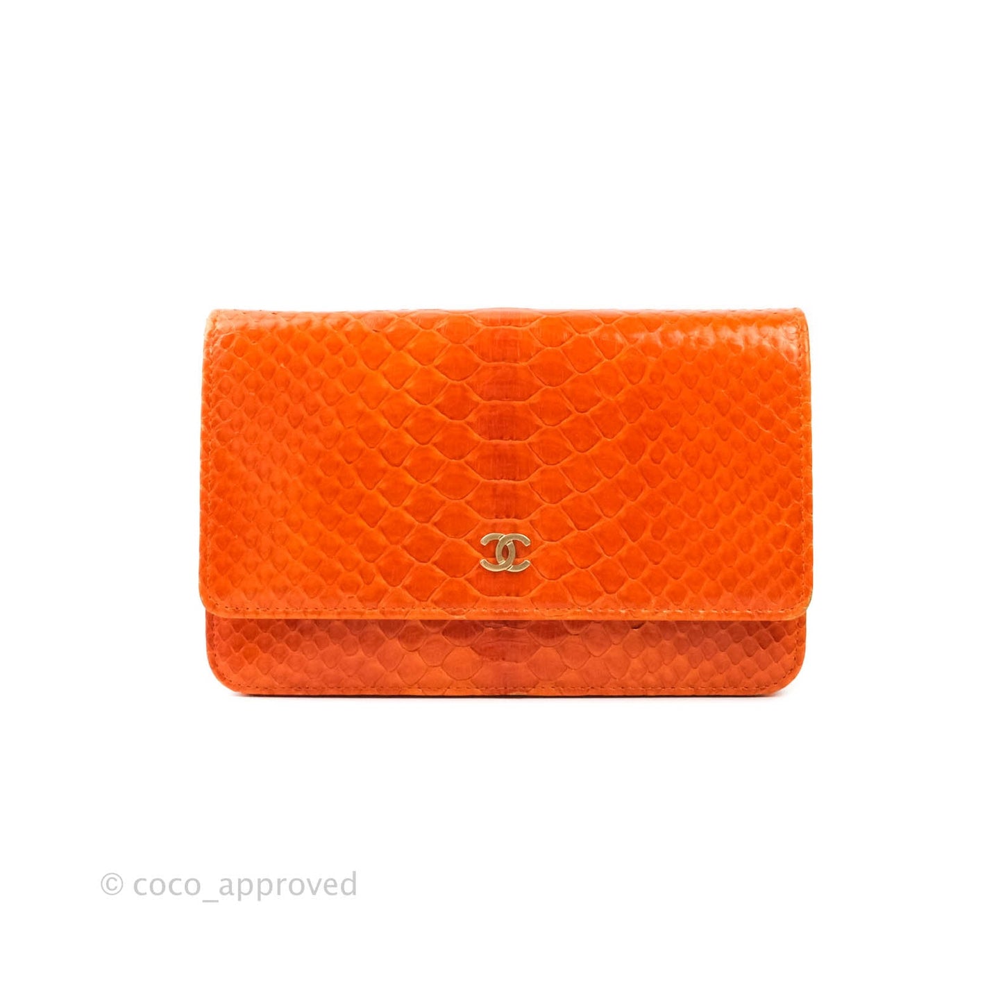 Chanel Wallet on Chain WOC Orange Python Aged Gold Hardware