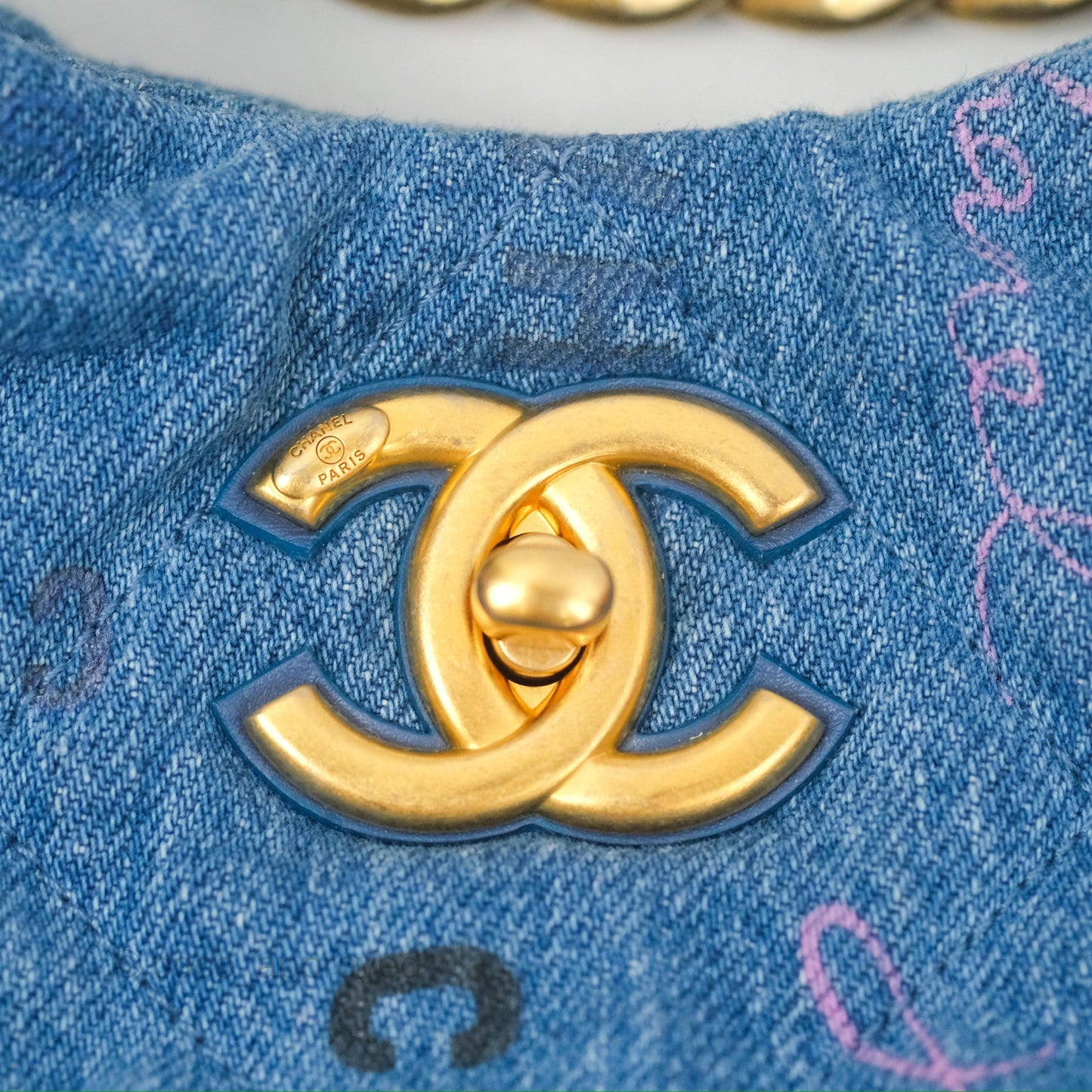 Chanel Maxi Hobo Bag Quilted Denim Mood Aged Gold Hardware