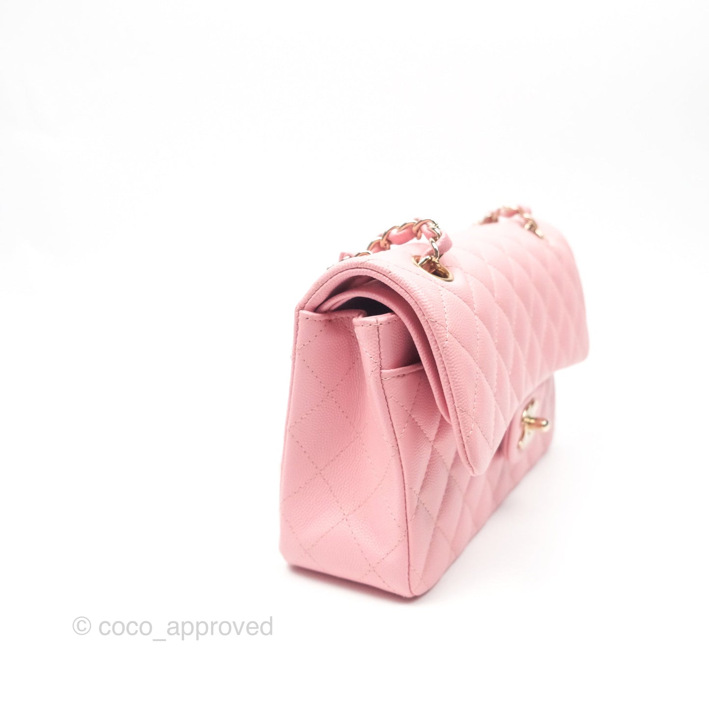 Chanel Small Classic Flap Quilted Sakura Pink Caviar Gold Hardware 22C