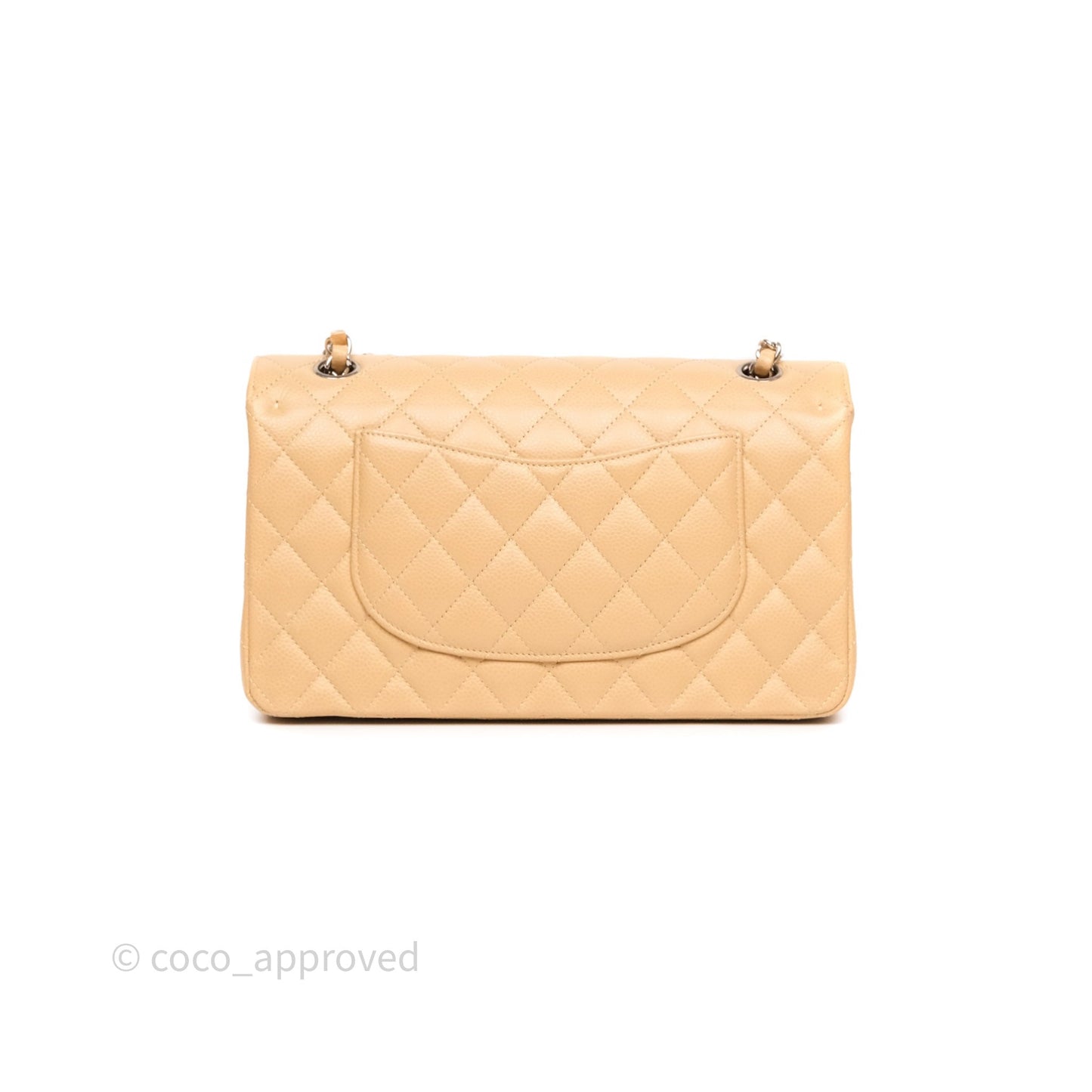 Chanel Classic M/L Medium Flap Quilted Beige Caviar Silver Hardware