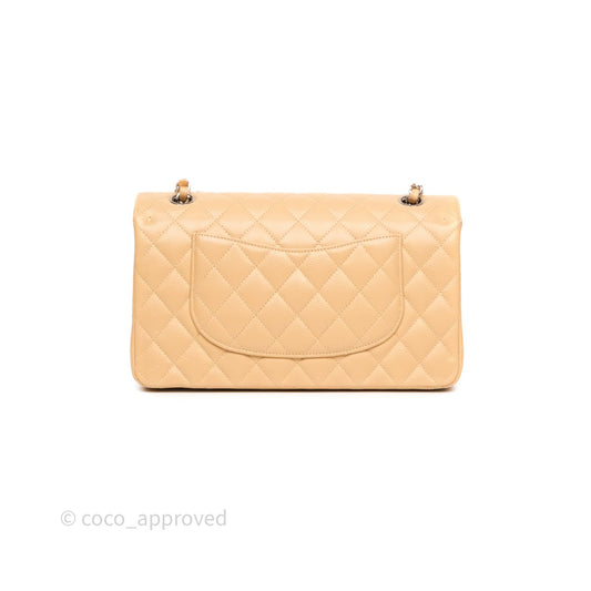 Chanel Classic M/L Medium Flap Quilted Beige Caviar Silver Hardware