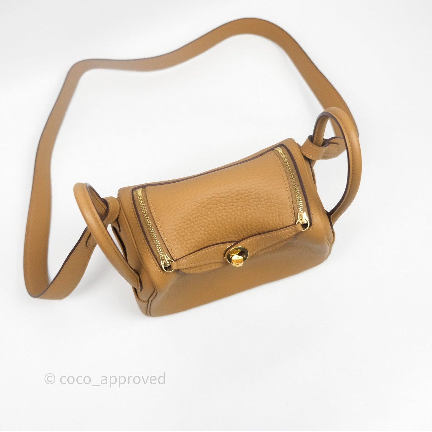 Hermès Mini Lindy 20 Biscuit 4B Clemence Gold Hardware With Rodeo