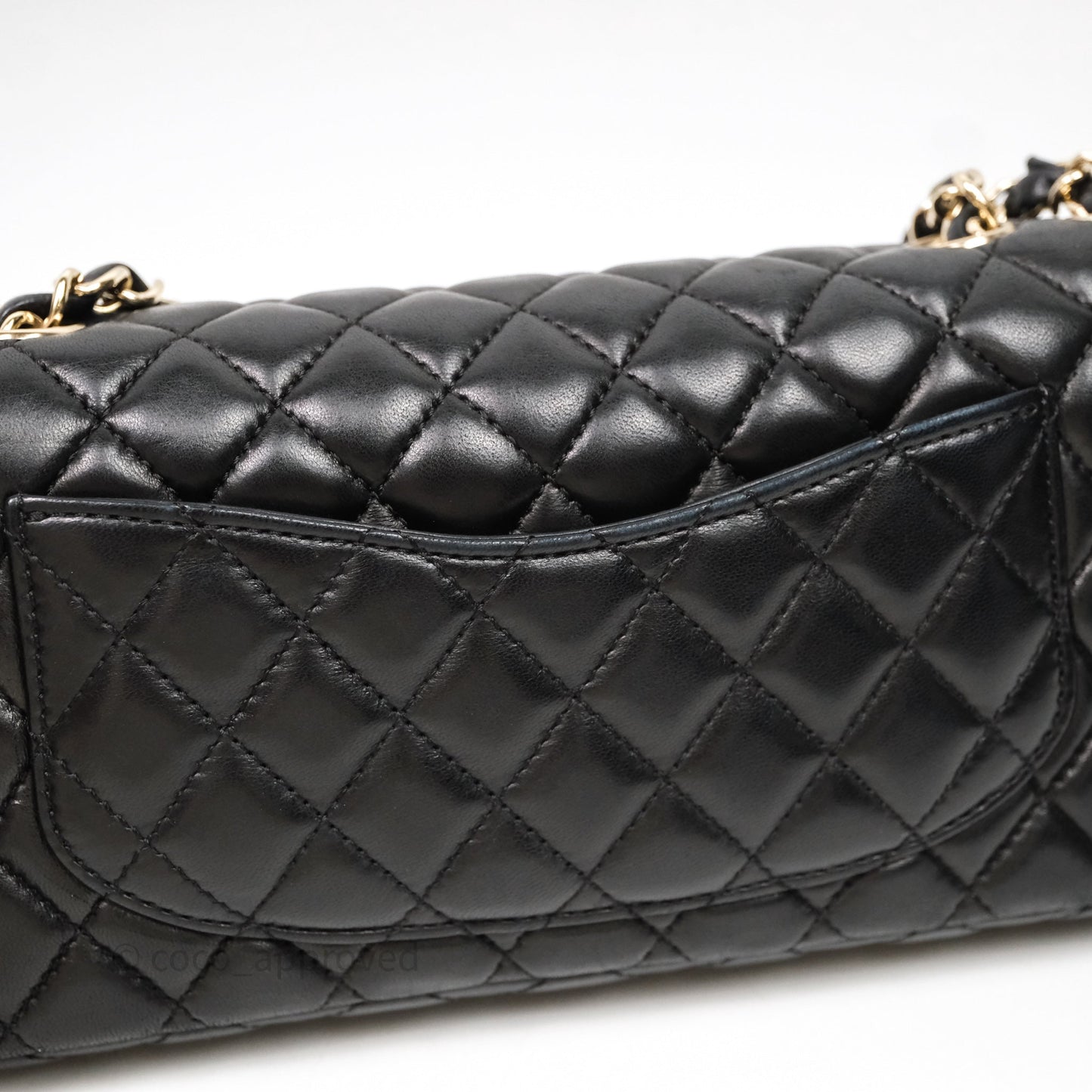 Chanel Quilted East West With Charm Flap Bag Lambskin Black Gold Hardware