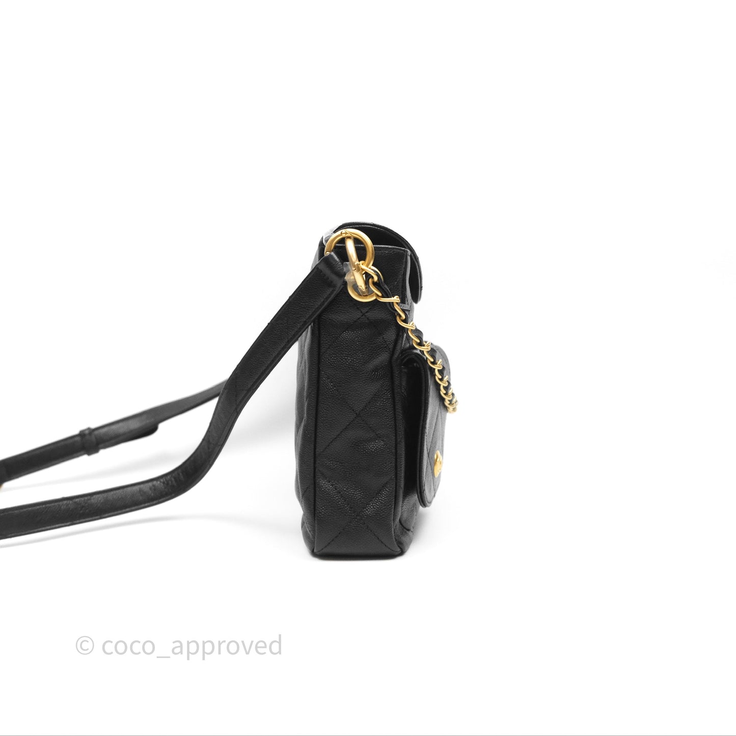 Chanel Double Pocket Hobo Bag Black Caviar Brushed Gold Hardware
