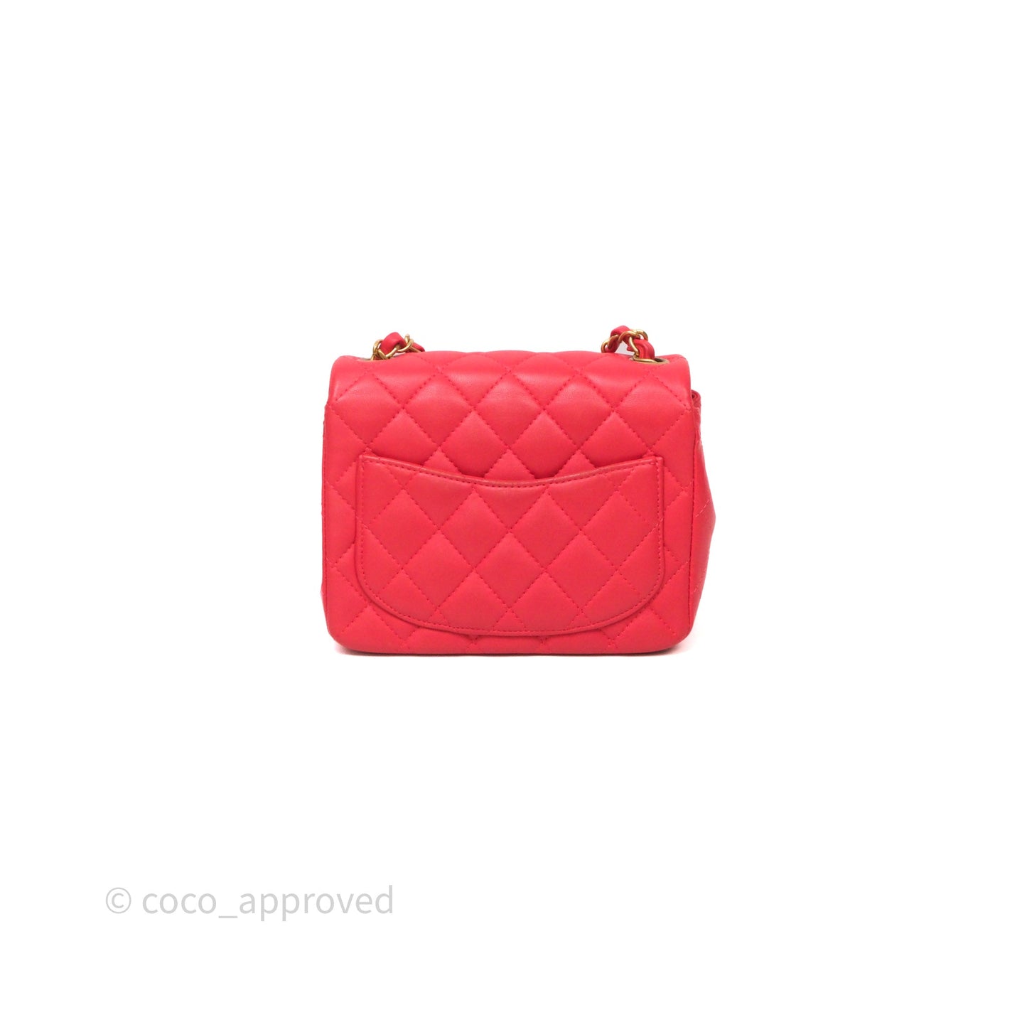 Chanel Mini Square Quilted Red Lambskin Aged Gold Hardware
