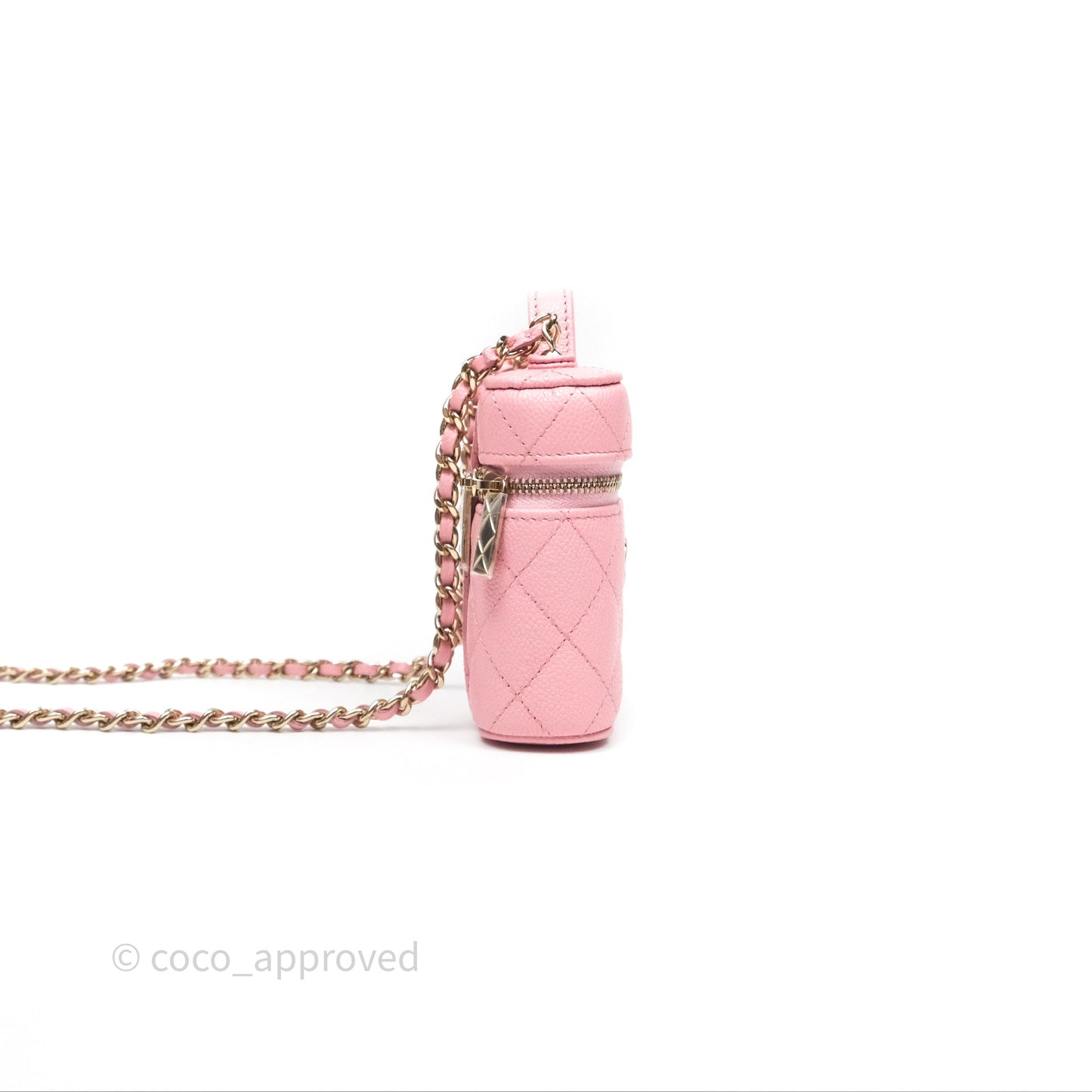Chanel Quilted Mini Handle With Care Vanity Case With Chain Pink Caviar Gold Hardware