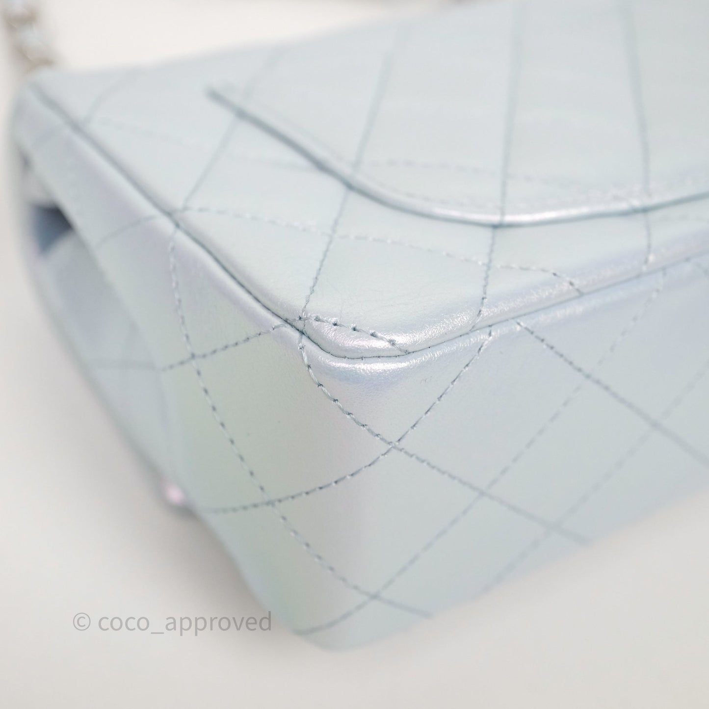 Chanel Mini Rectangular Bag Quilted Iridescent Icy Blue Silver Hardware