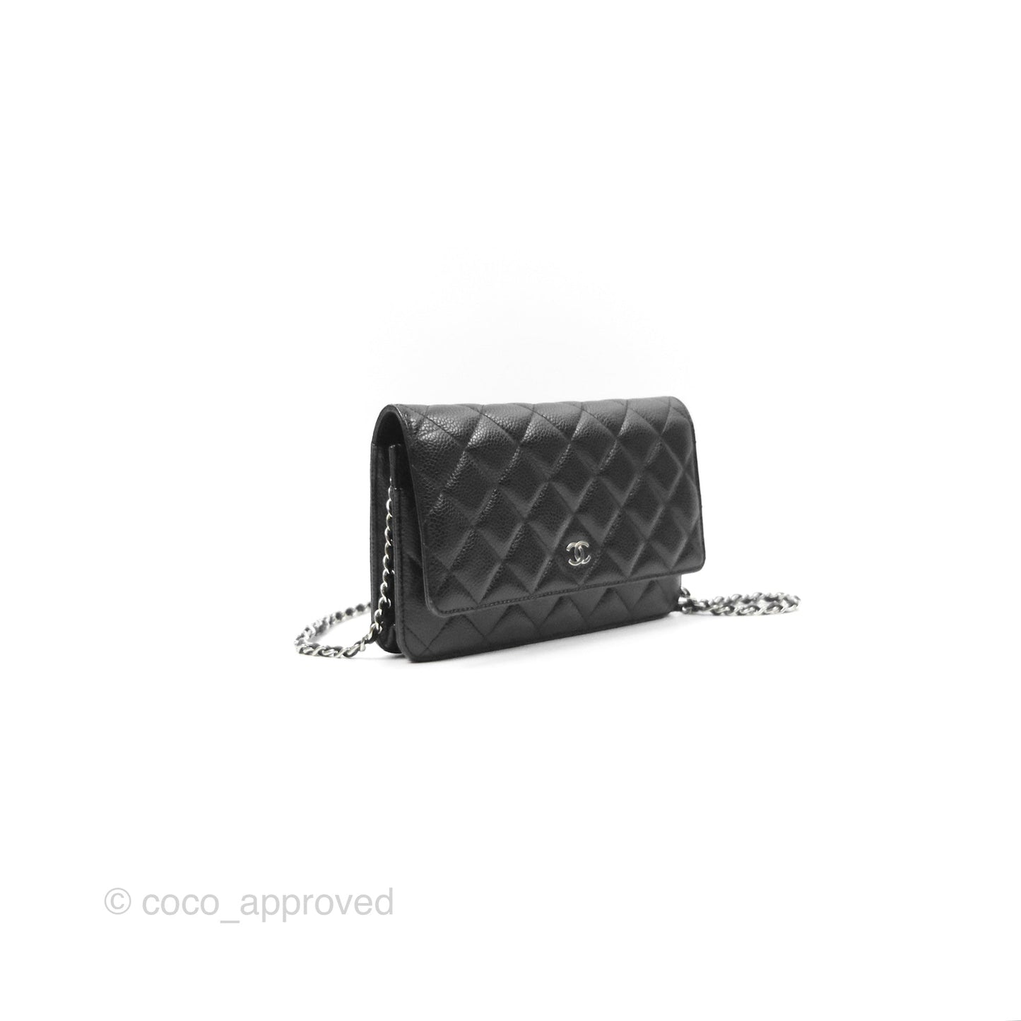 Chanel Quilted Classic Wallet On Chain WOC Black Caviar Silver Hardware