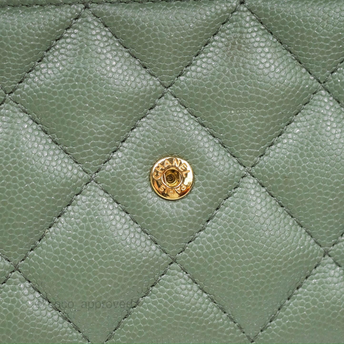 Chanel Classic Quilted Wallet On Chain WOC Glitter Dark Tiffany Green Caviar Aged Gold Hardware