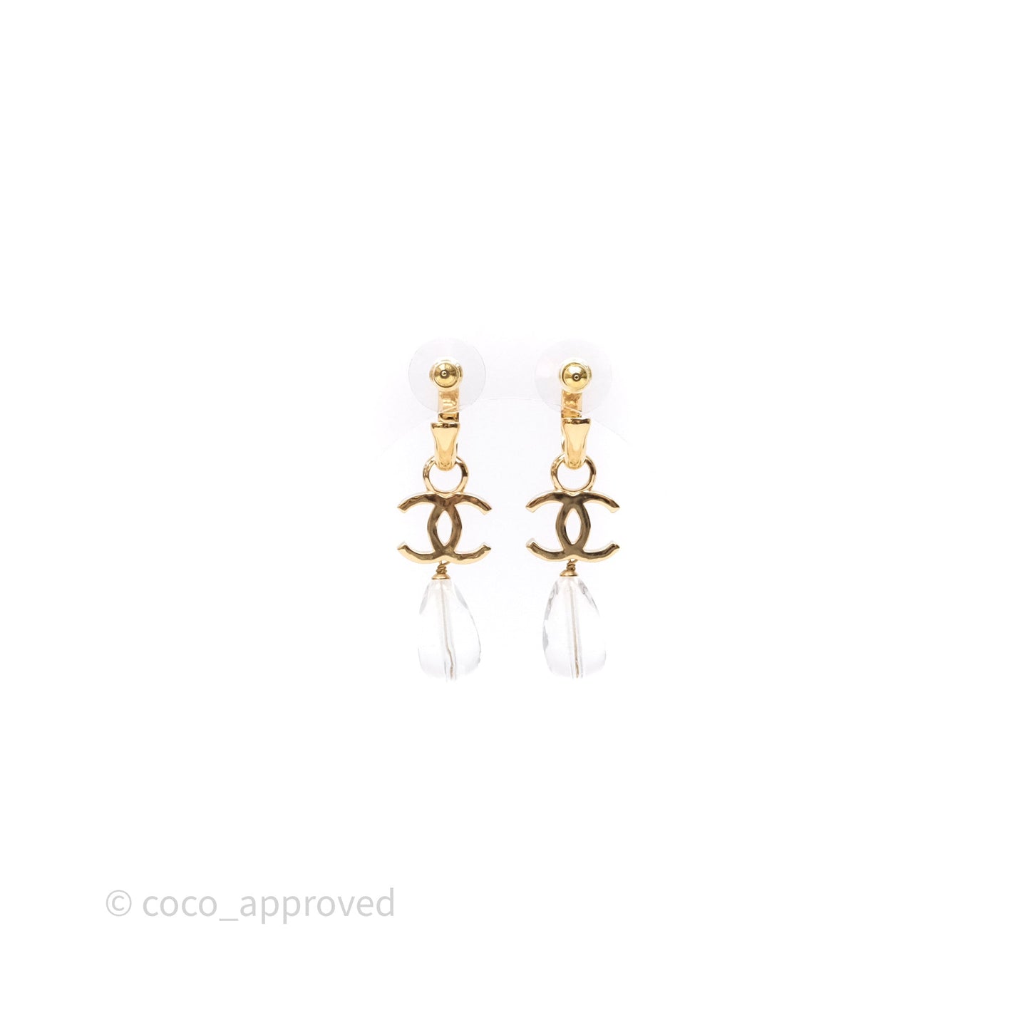 Chanel CC Drop Tear Resin Earrings Gold Tone 24S