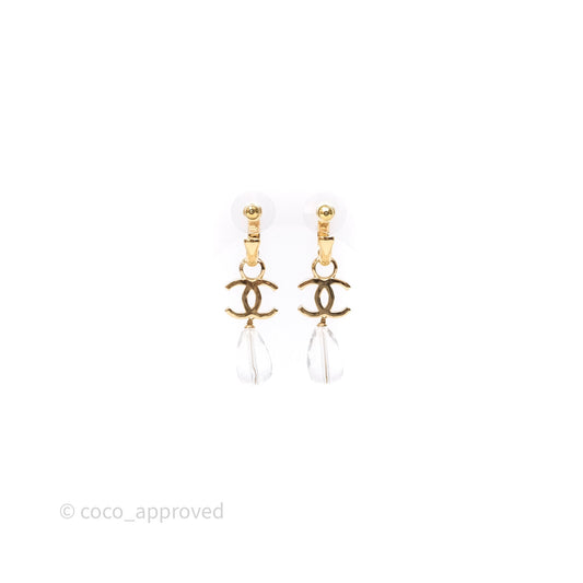 Chanel CC Drop Tear Resin Earrings Gold Tone 24S
