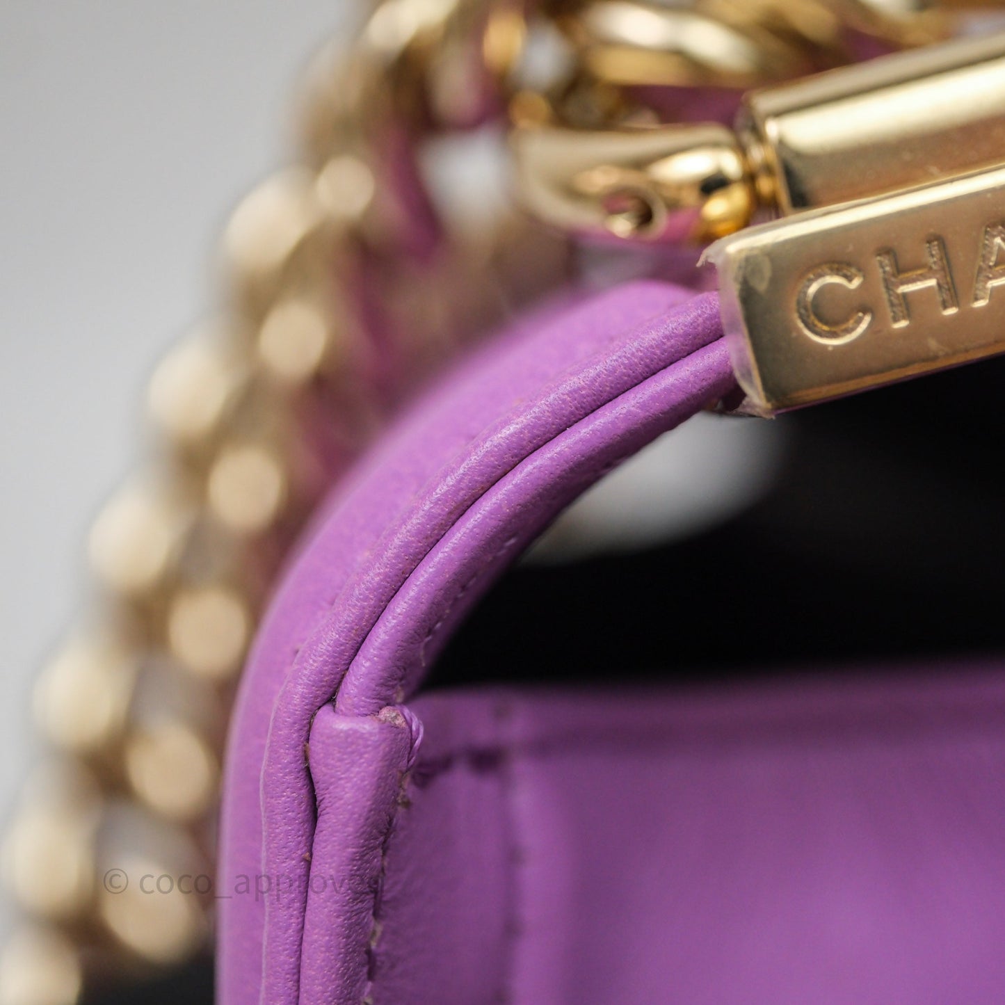 Chanel Chevron Small Boy Purple Calfskin Gold Hardware